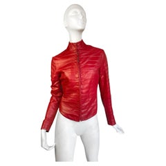 PLEIN SUD FAYÇAL AMOR ss2004 RED LAMB LEATHER DARTED JACKET