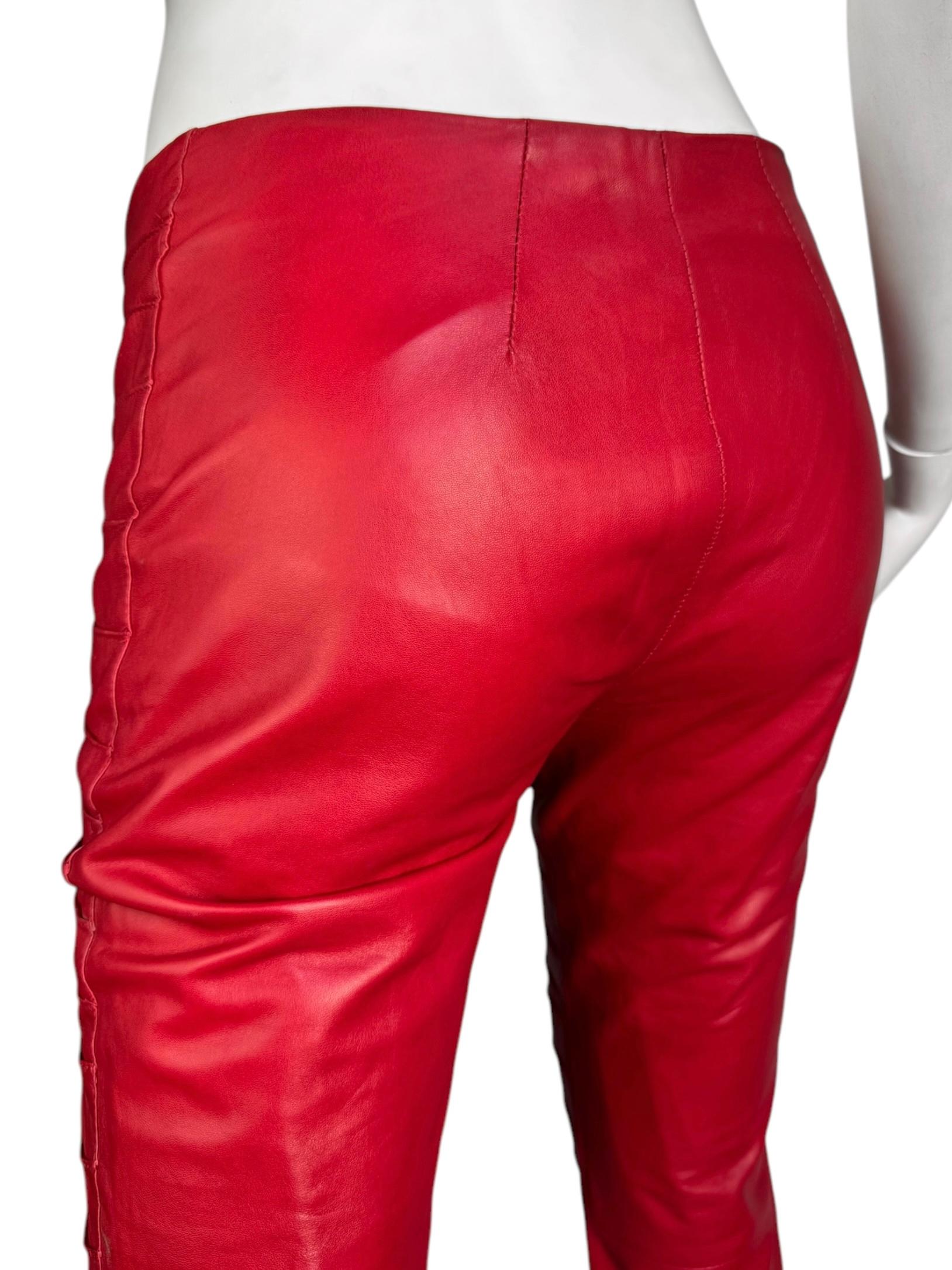 PLEIN SUD FAYÇAL AMOR ss2004 RED LAMB LEATHER DARTED PANTS For Sale 5