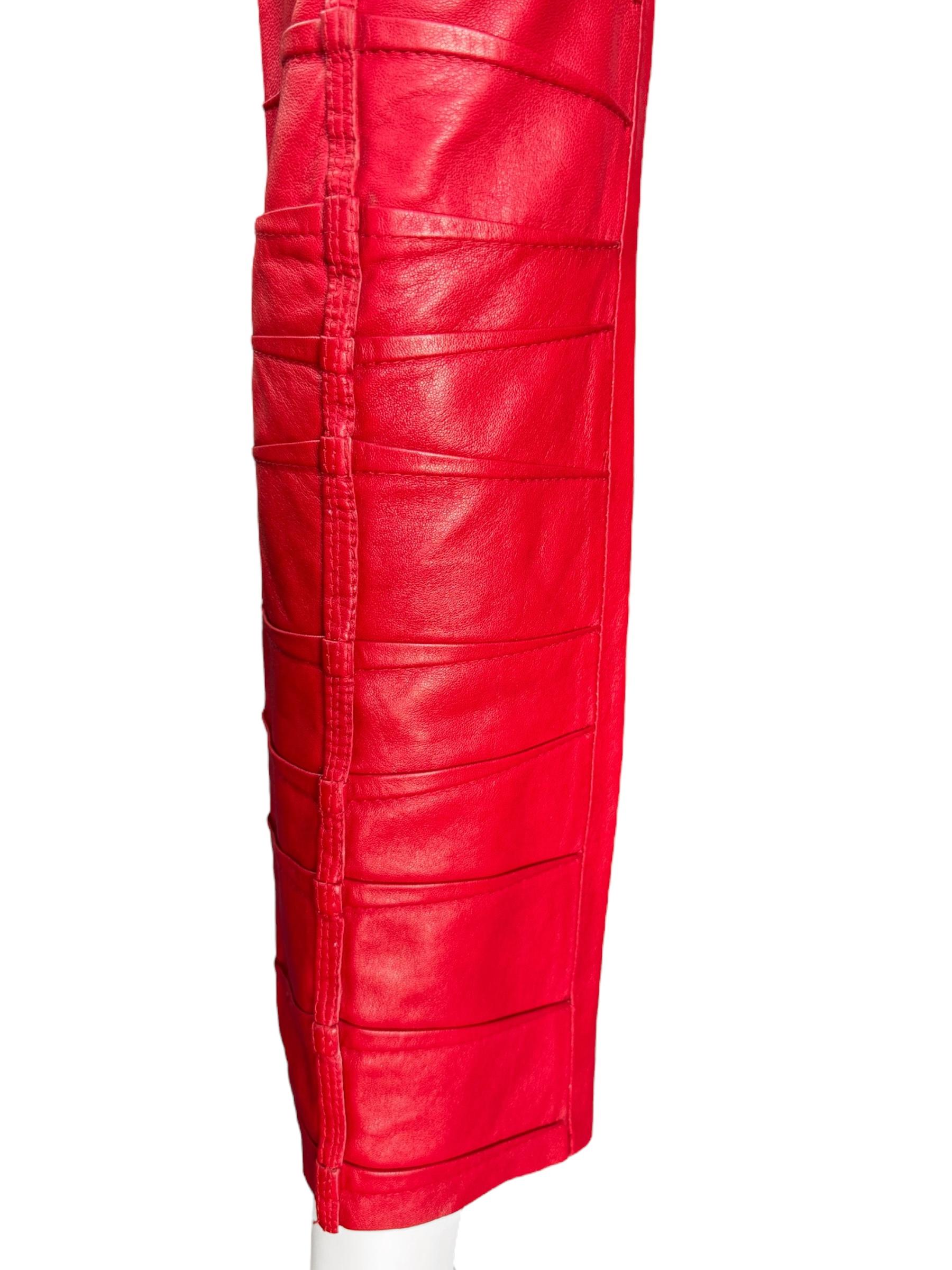PLEIN SUD FAYÇAL AMOR ss2004 RED LAMB LEATHER DARTED PANTS For Sale 6
