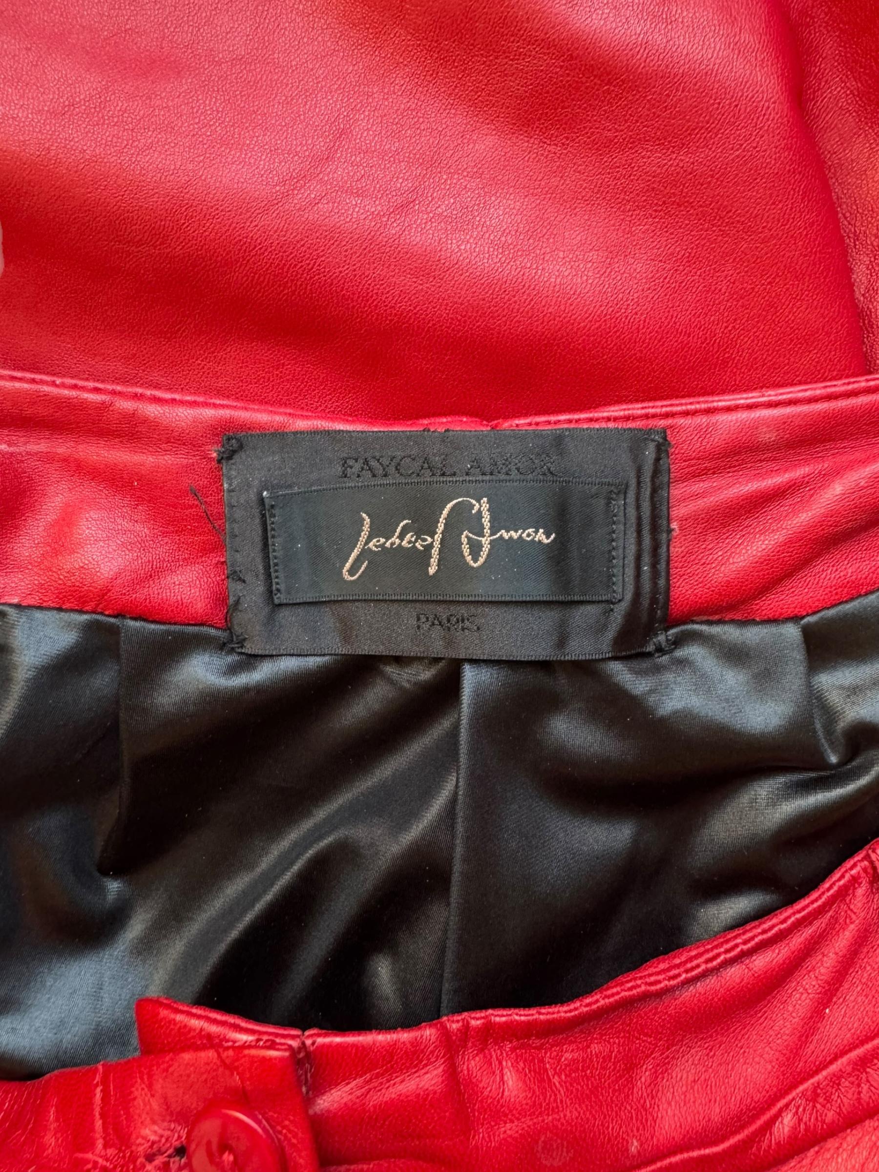 PLEIN SUD FAYÇAL AMOR ss2004 RED LAMB LEATHER DARTED PANTS For Sale 7