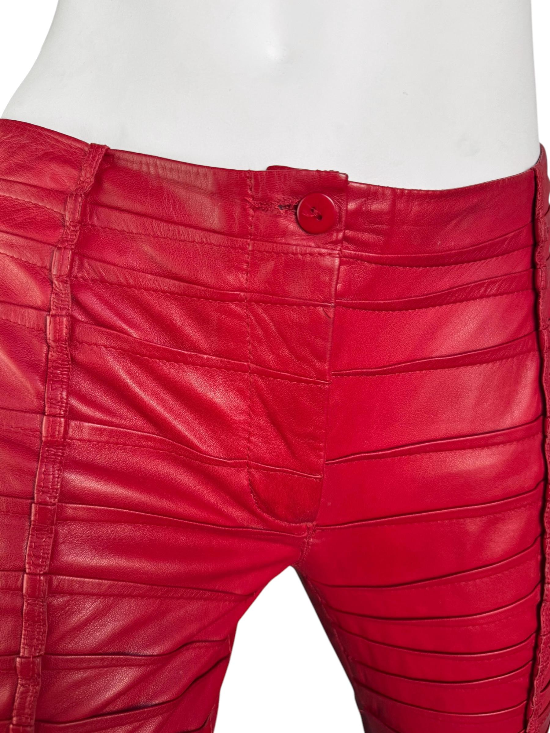 PLEIN SUD FAYÇAL AMOR ss2004 RED LAMB LEATHER DARTED PANTS For Sale 2