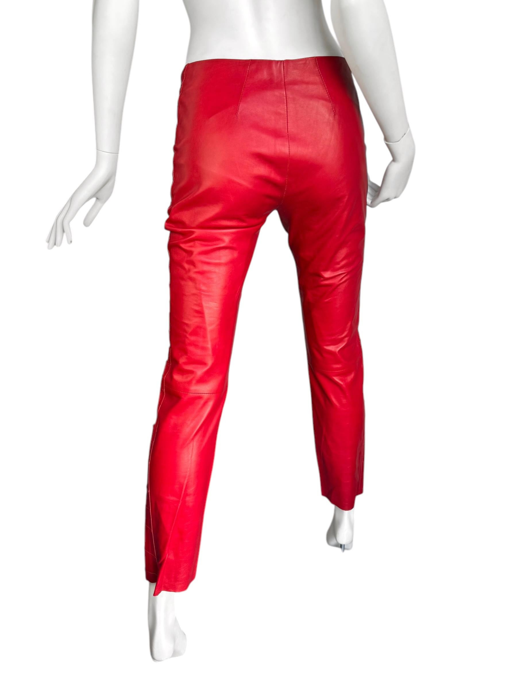 PLEIN SUD FAYÇAL AMOR ss2004 RED LAMB LEATHER DARTED PANTS For Sale 3