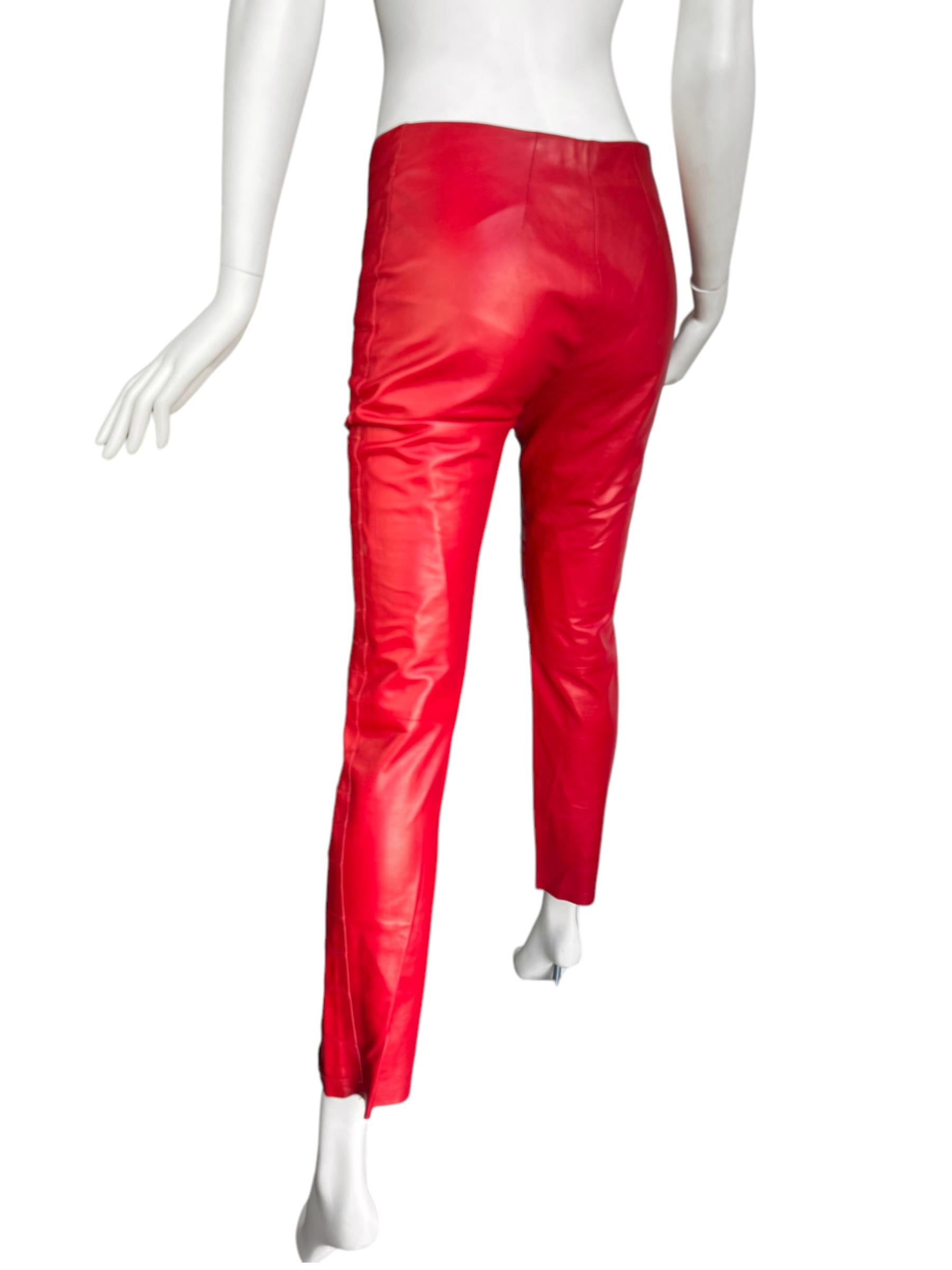 PLEIN SUD FAYÇAL AMOR ss2004 RED LAMB LEATHER DARTED PANTS For Sale 4