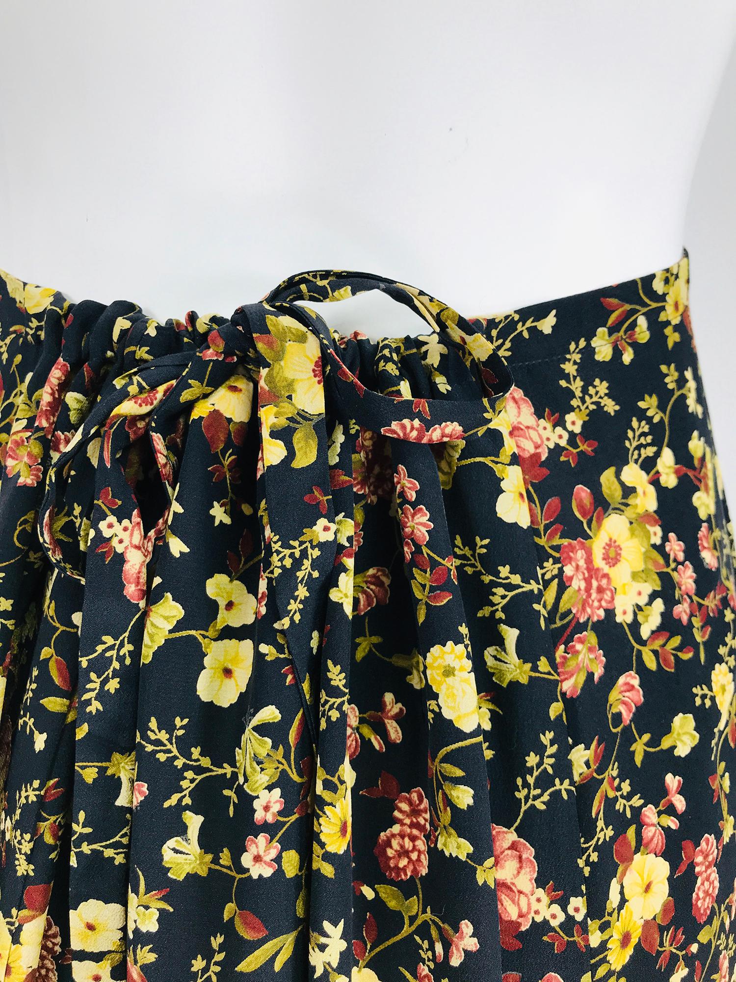 Black Plein Sud Floral Silk Prairie Maxi Skirt with Gold Hem 