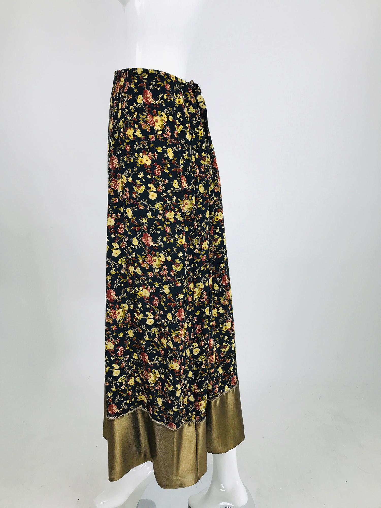 Women's Plein Sud Floral Silk Prairie Maxi Skirt with Gold Hem 