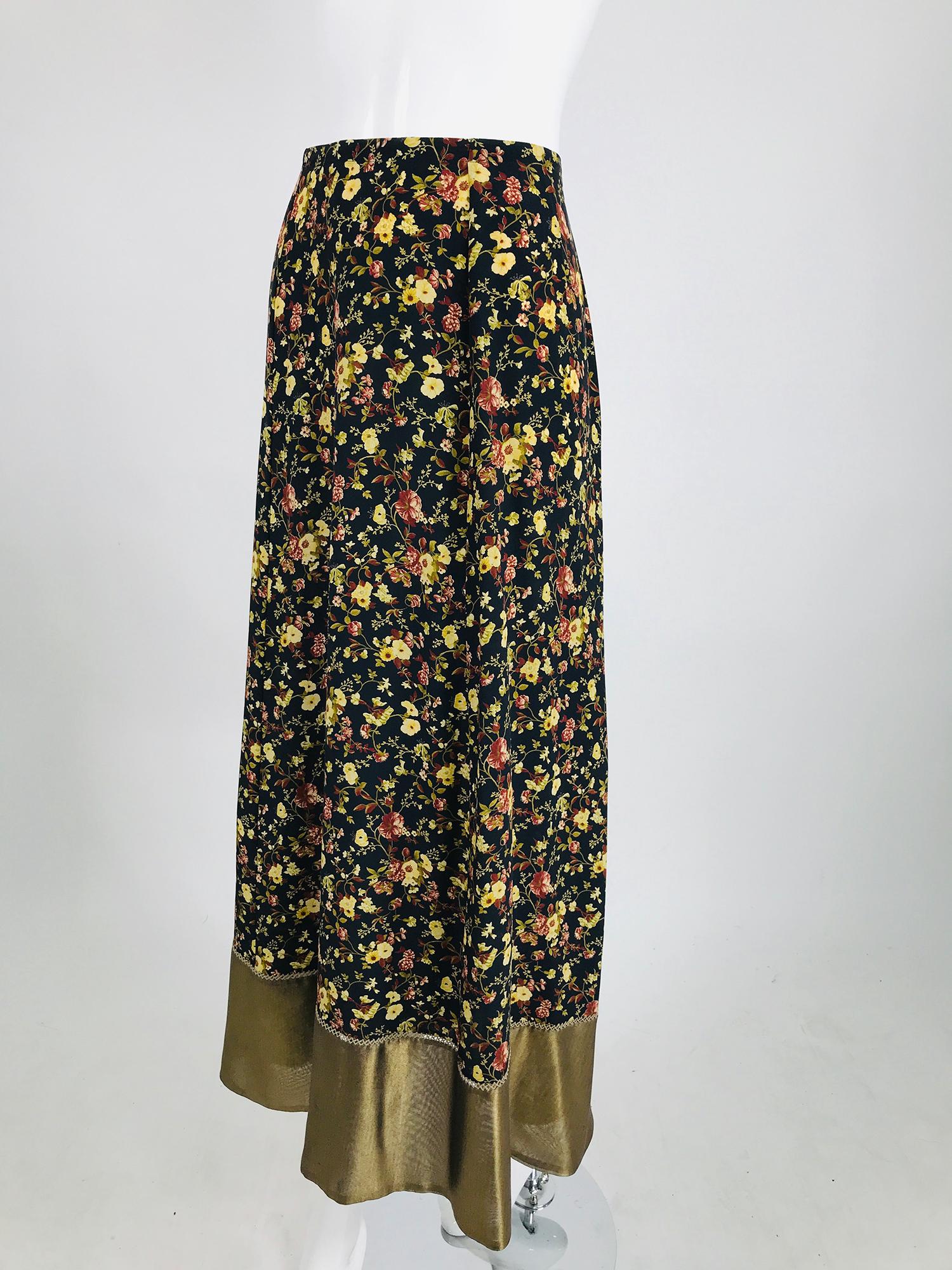 Plein Sud Floral Silk Prairie Maxi Skirt with Gold Hem For Sale at 1stDibs