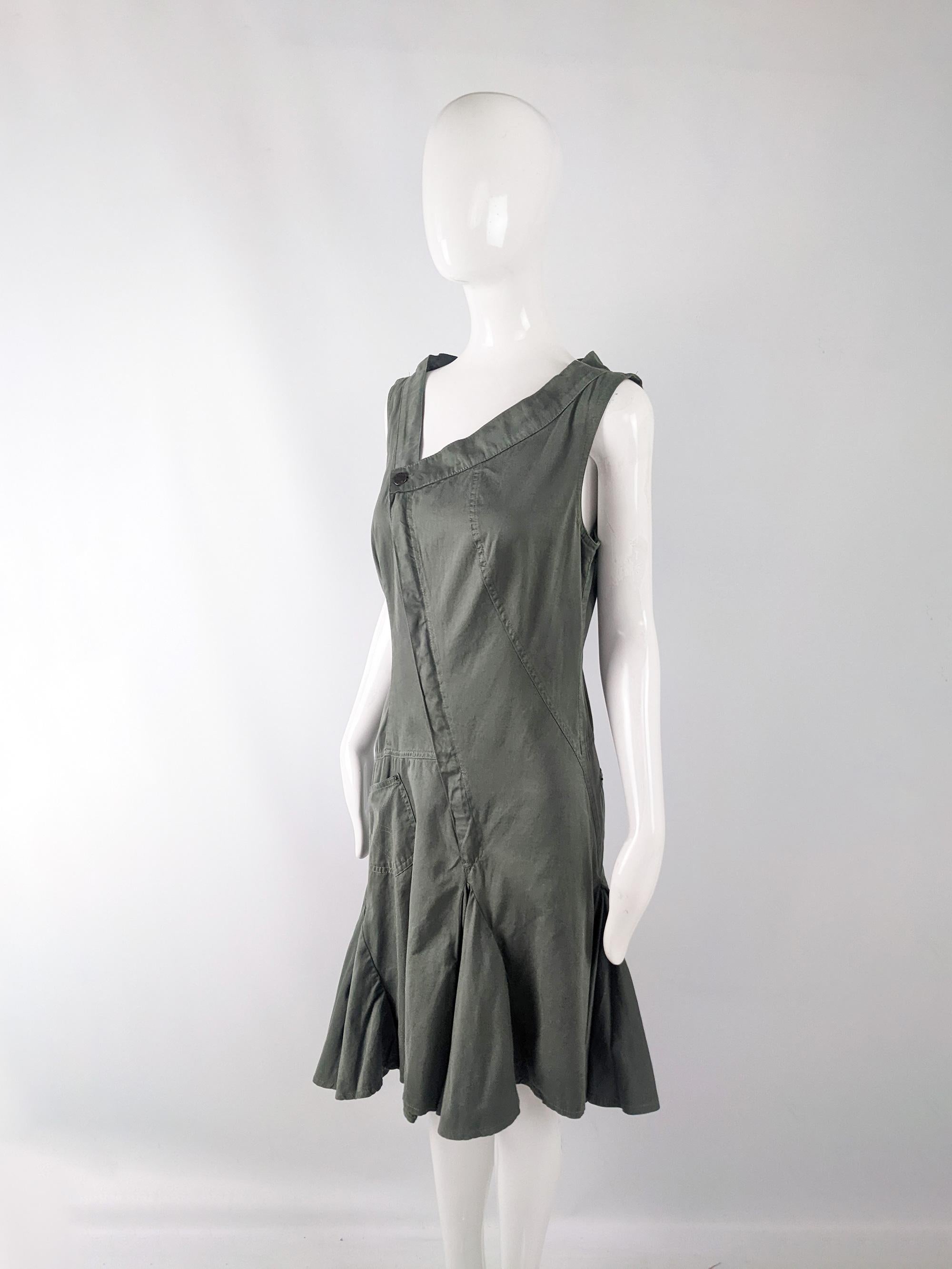 Beige Plein Sud Jeans Vintage Khaki Green Asymmetric Avant Garde Dress, 1990s For Sale