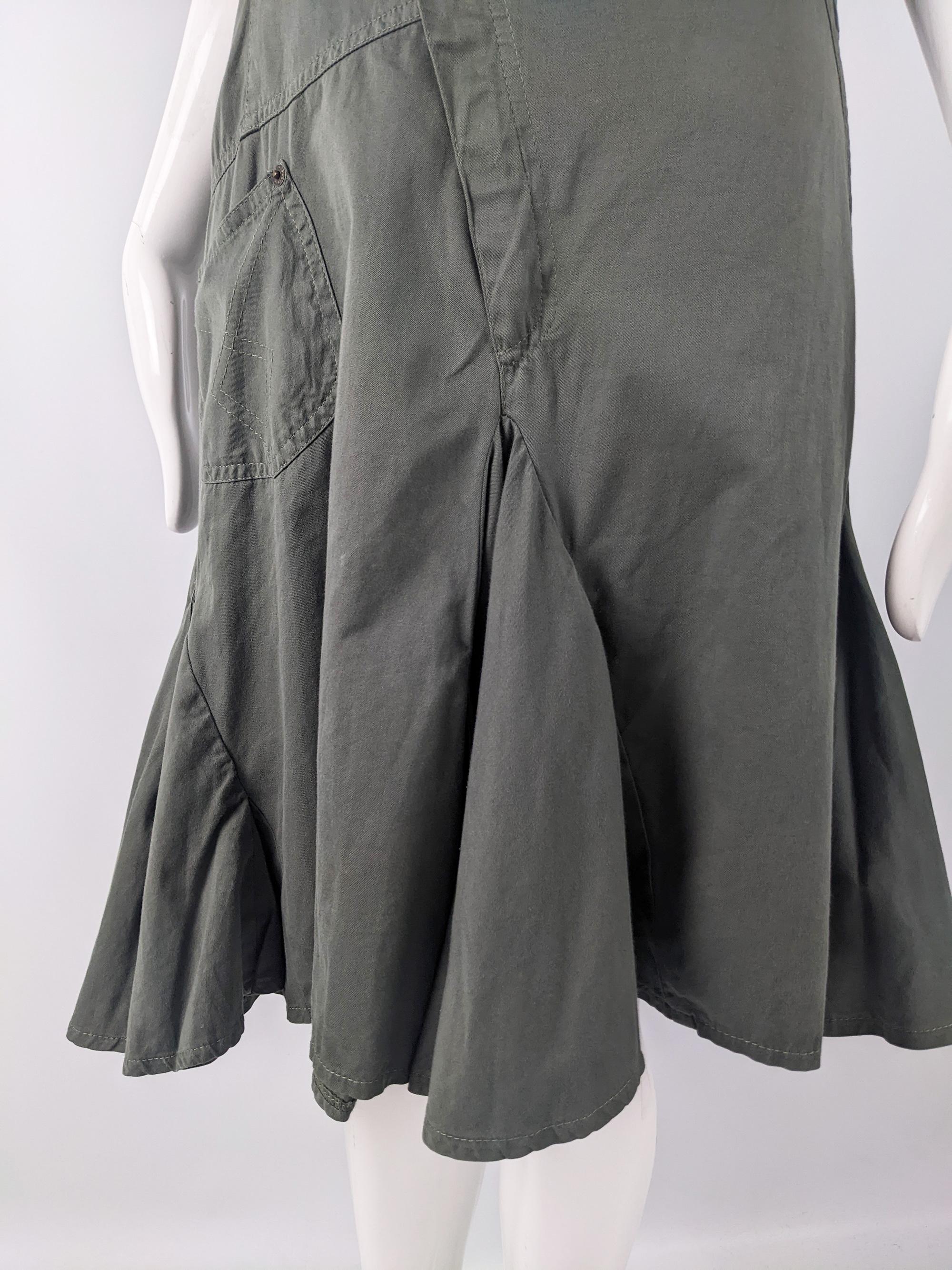 Plein Sud Jeans Vintage Khaki Green Asymmetric Avant Garde Dress, 1990s In Excellent Condition For Sale In Doncaster, South Yorkshire