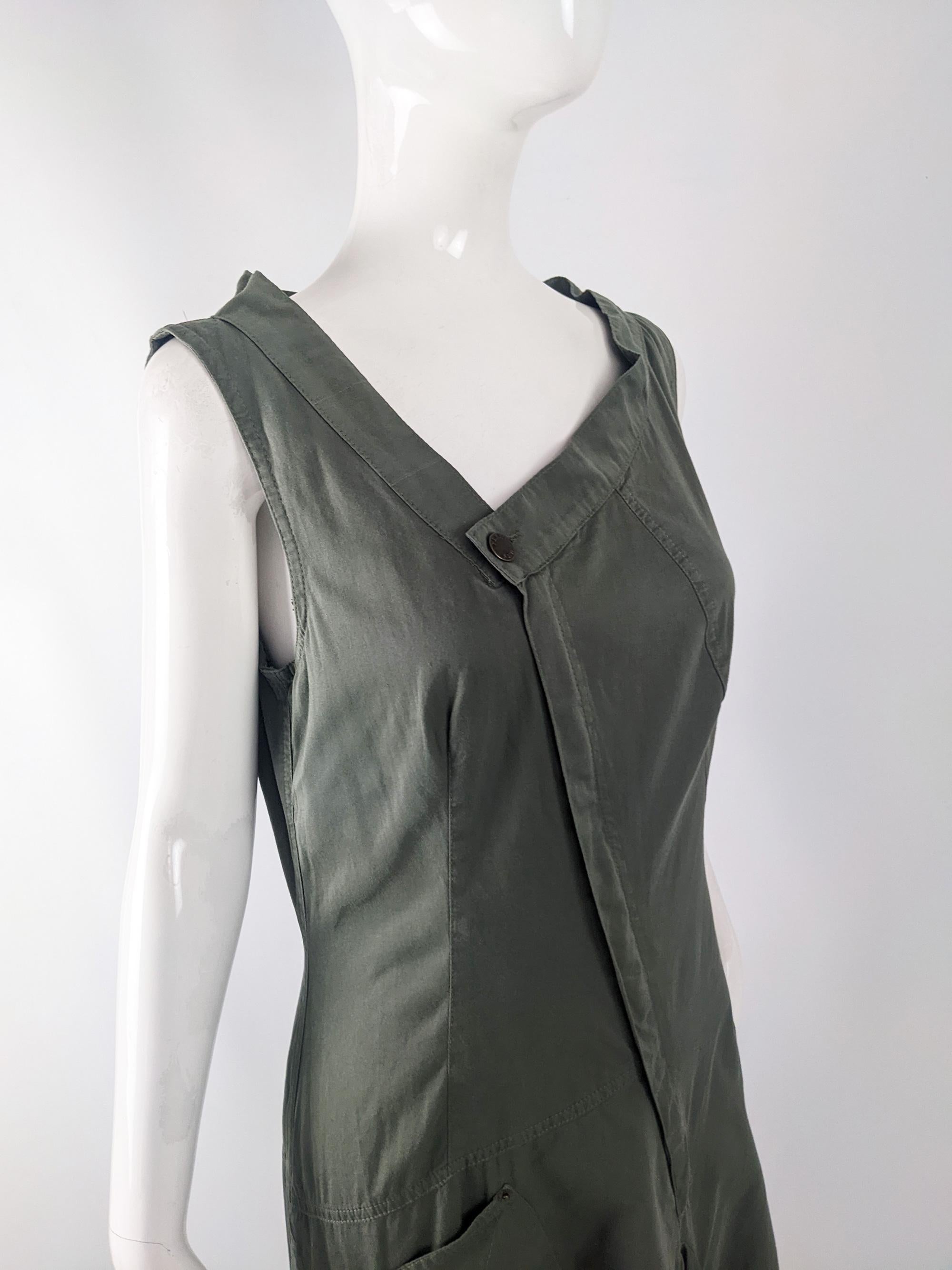 Plein Sud Jeans Vintage Khaki Green Asymmetric Avant Garde Dress, 1990s For Sale 1
