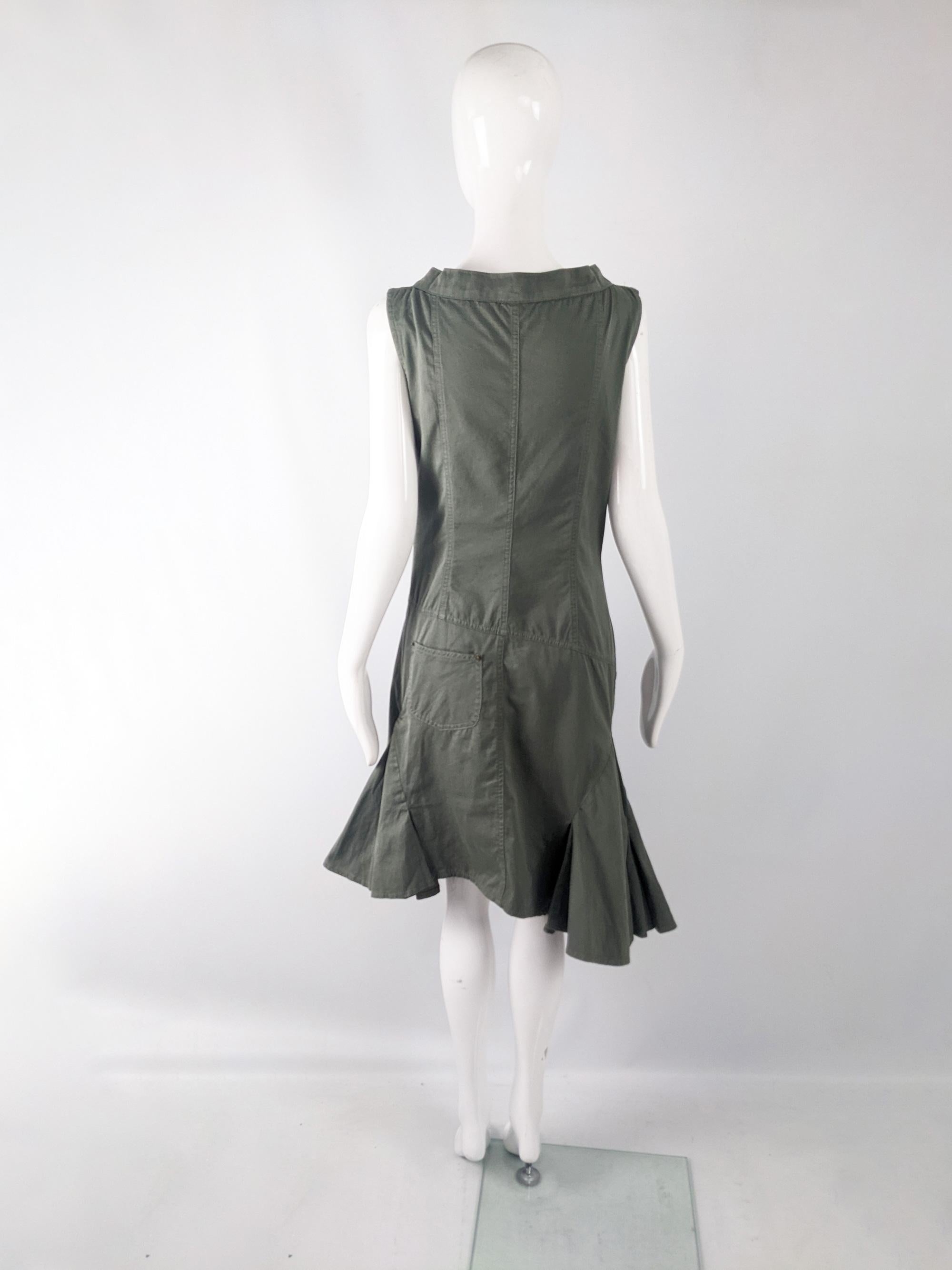 Plein Sud Jeans Vintage Khaki Green Asymmetric Avant Garde Dress, 1990s For Sale 3