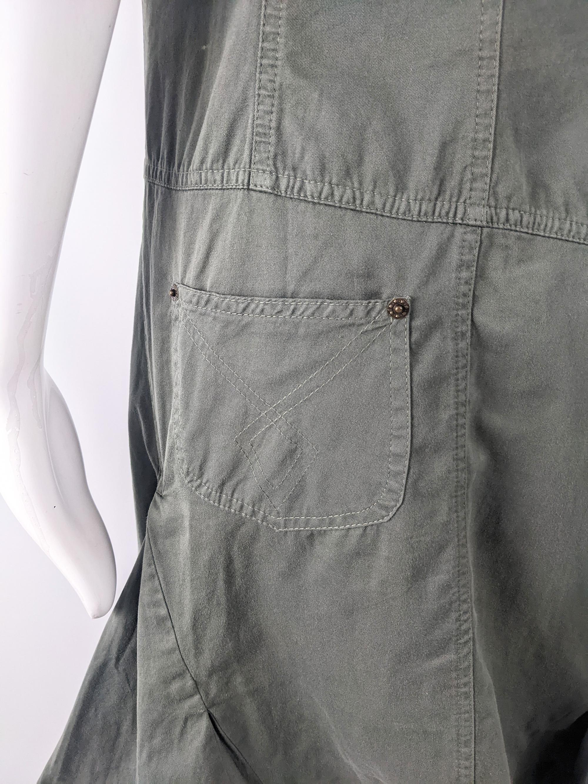 Plein Sud Jeans Vintage Khaki Green Asymmetric Avant Garde Dress, 1990s For Sale 4
