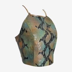 Plein Sud Late 1990s Python Print Leather Halter Top