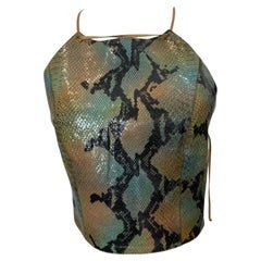Plein Sud Late 1990s Python Print Leather Halter Top