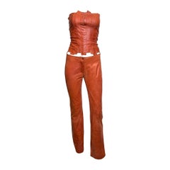 Plein Sud S/S 2003 Red Leather Bustier and Pants Ensemble
