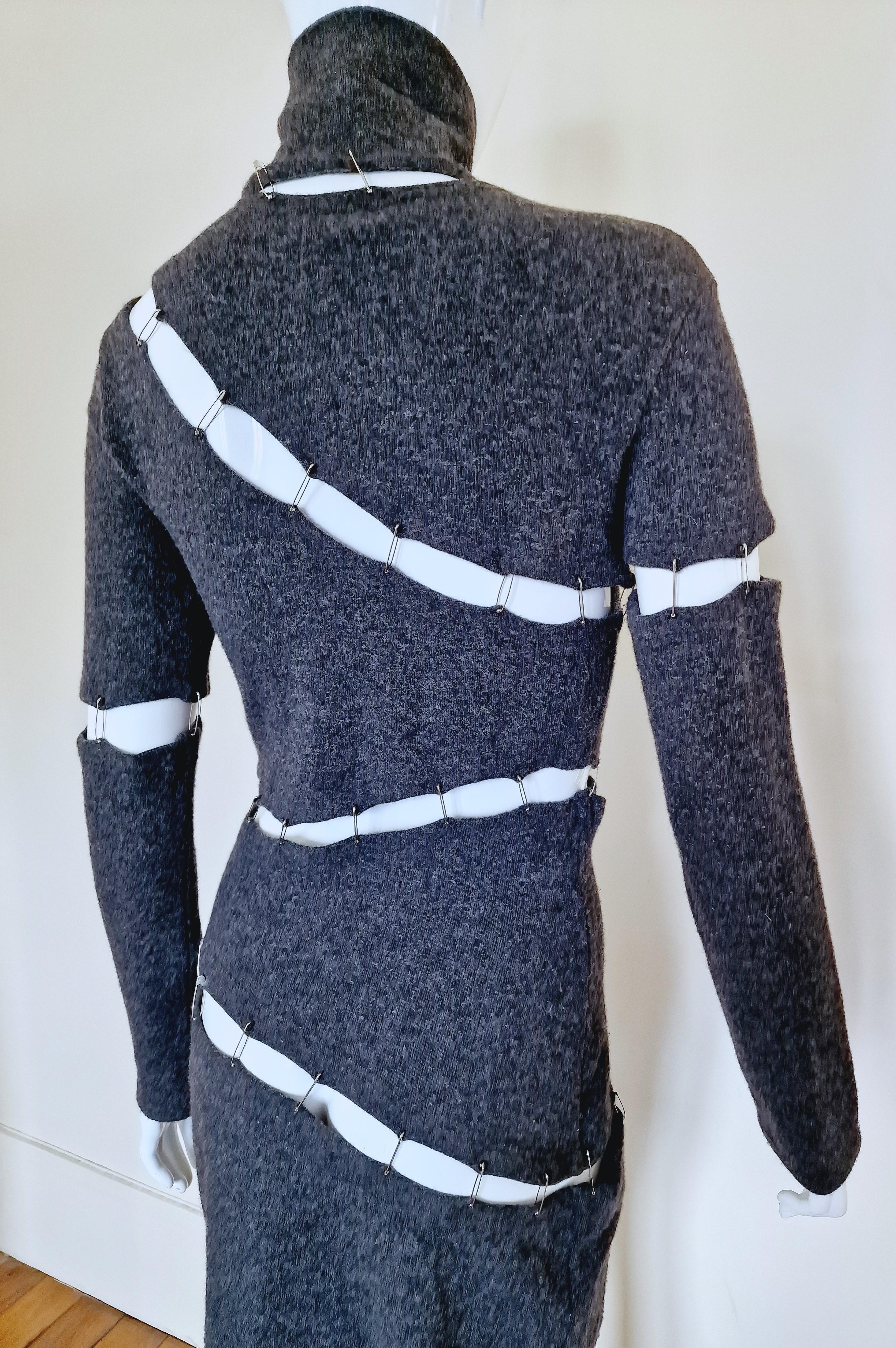 Plein Sud Safety Pin Panel Cut Out Cutout Wool Bondage Grey Large Medium Dress For Sale 7