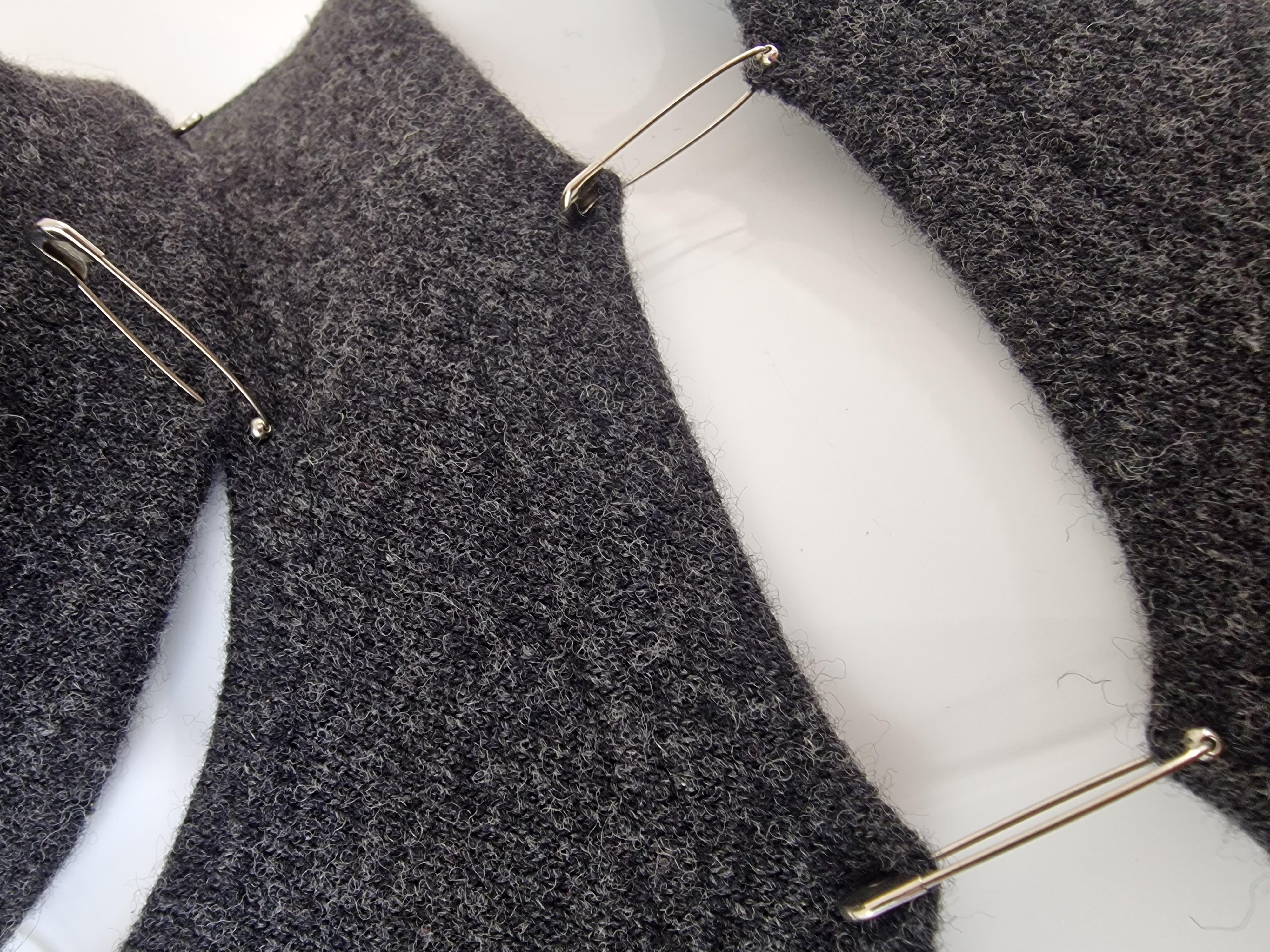 Plein Sud Safety Pin Panel Cut Out Cutout Wool Bondage Grey Large Medium Dress For Sale 3
