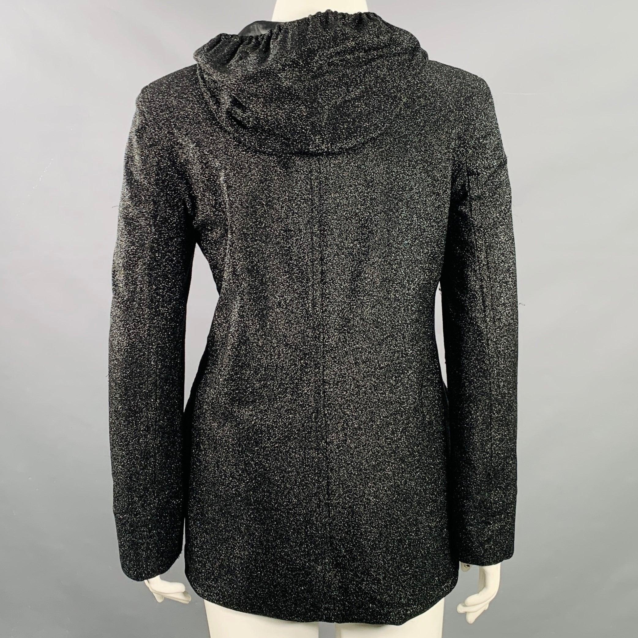 PLEIN SUD Größe 10 Schwarzer Glitzer Mantel mit Hood's aus einer Polyamidmischung im Zustand „Gut“ im Angebot in San Francisco, CA