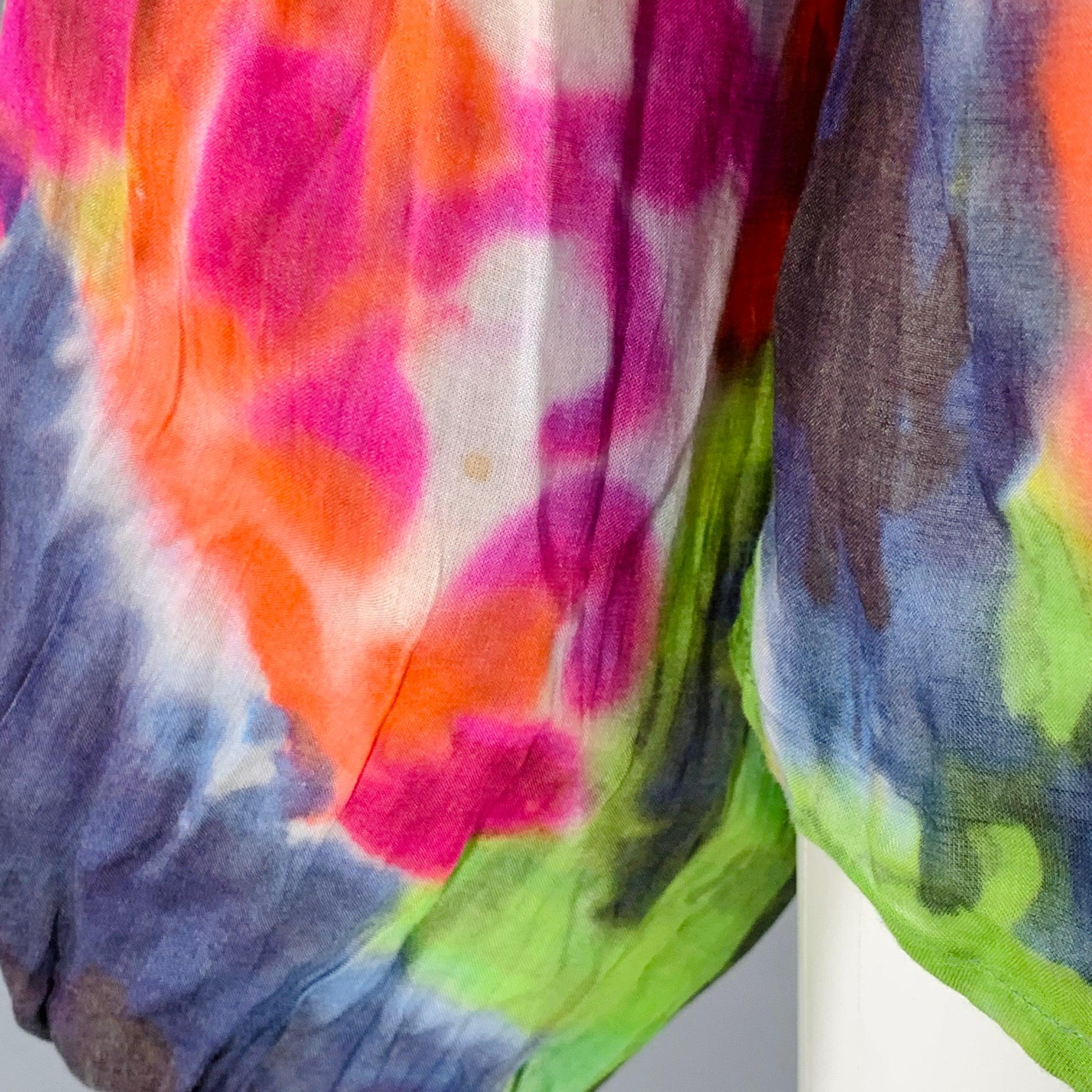 PLEIN SUD Size 6 Multi Color Silk Tie Dye V-Neck Peasant Blouse Casual Top In Good Condition For Sale In San Francisco, CA