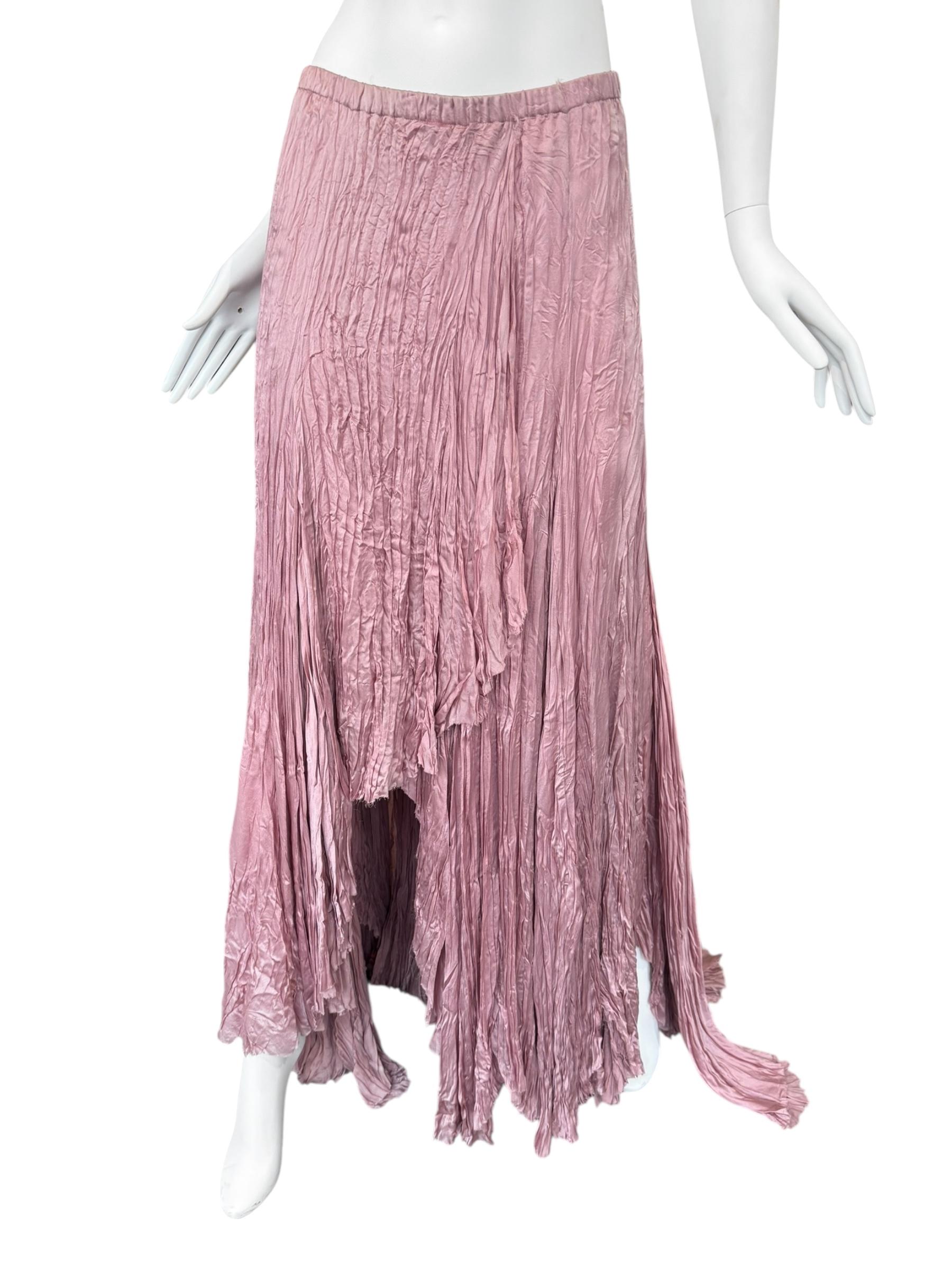 Beige PLEIN SUD ss2006 PINK CREASED SILK MAXI SKIRT in vendita