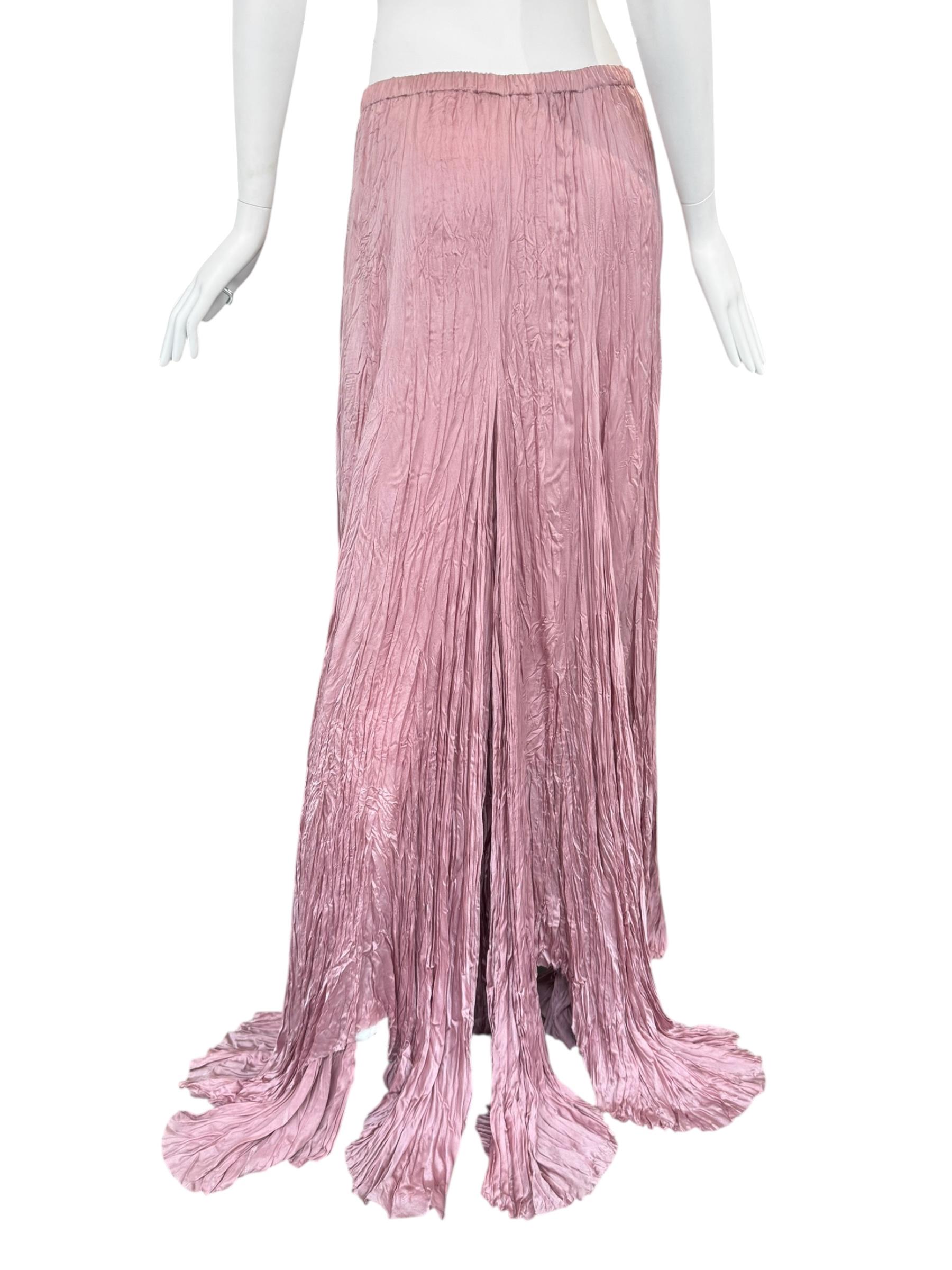 PLEIN SUD ss2006 PINK CREASED SILK MAXI SKIRT In condizioni ottime in vendita a PARIS, FR