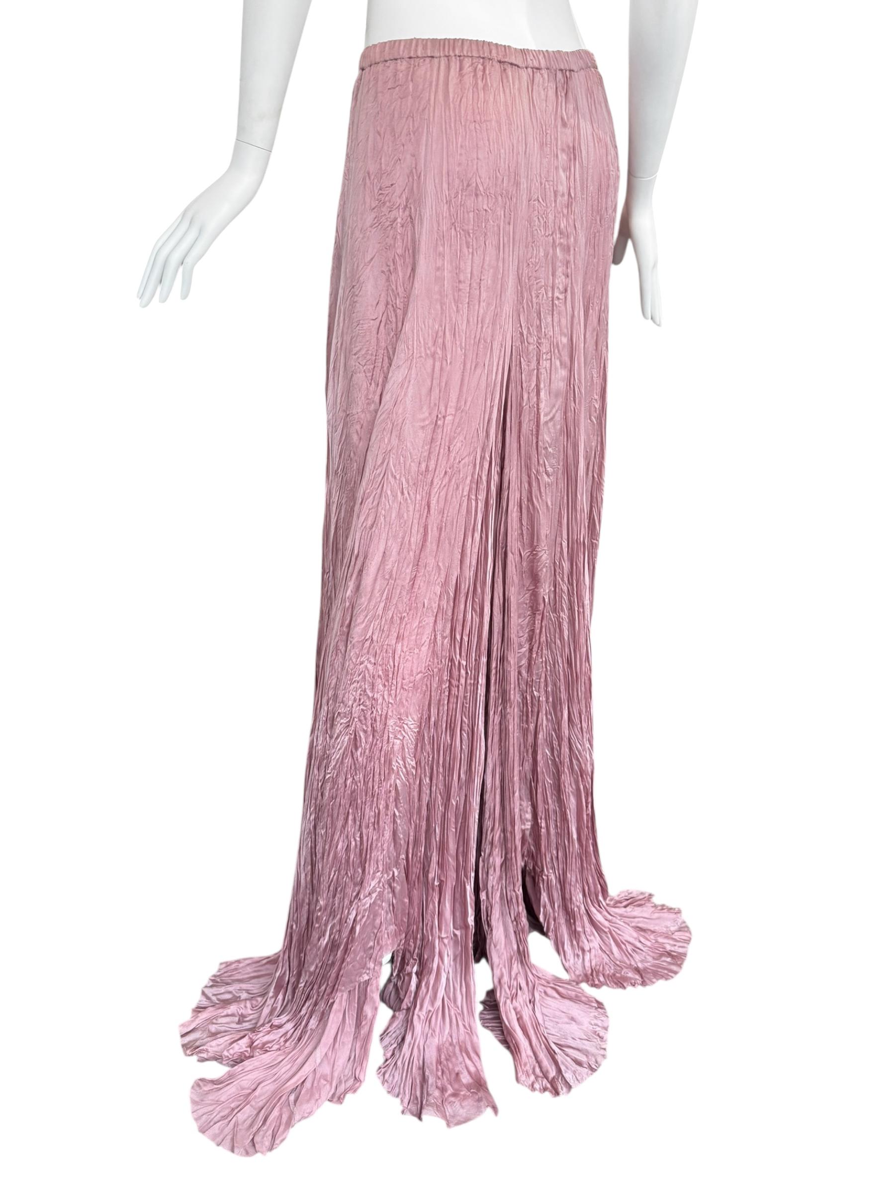 da uomo o donna PLEIN SUD ss2006 PINK CREASED SILK MAXI SKIRT in vendita