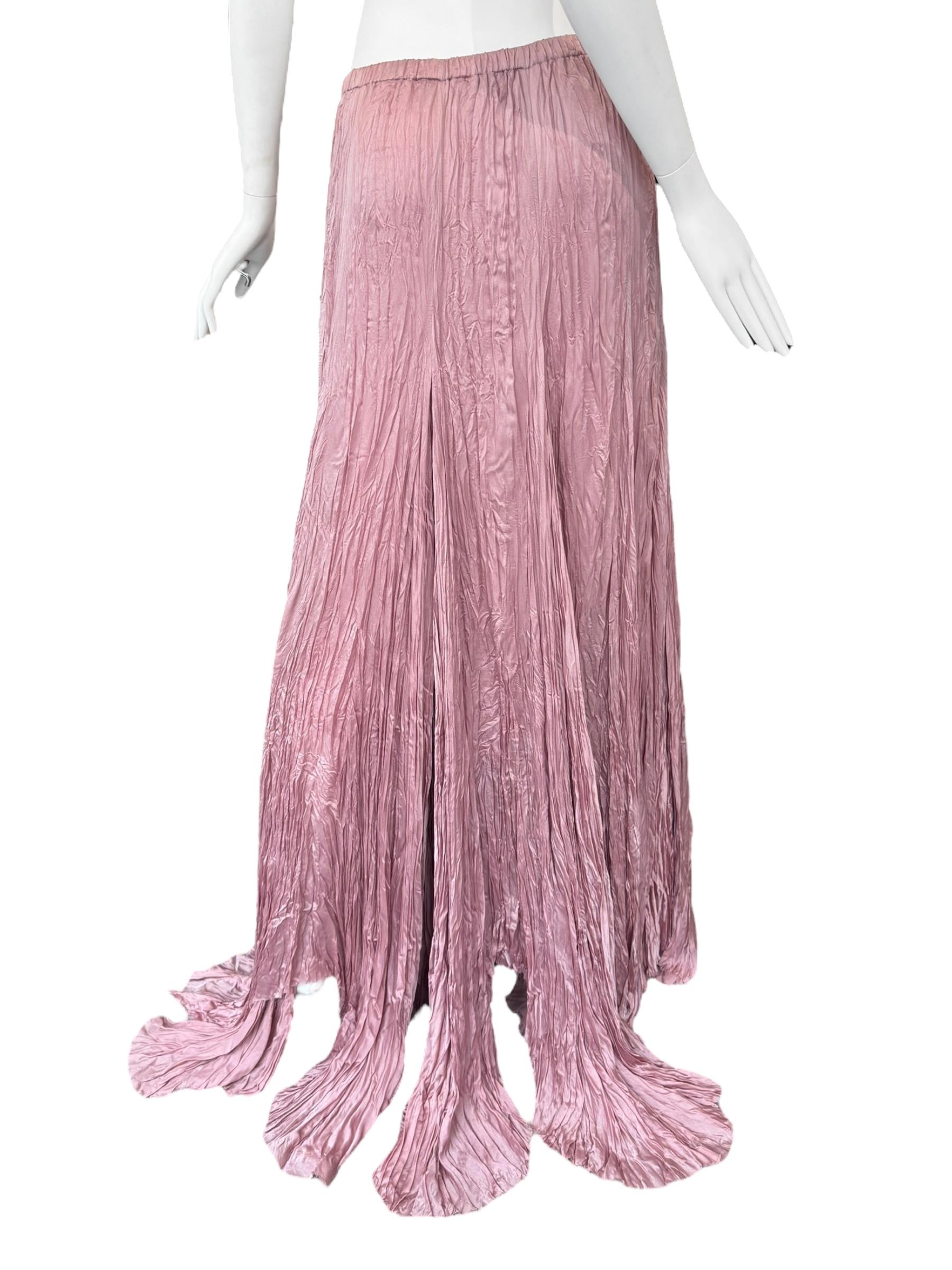 PLEIN SUD ss2006 PINK CREASED SILK MAXI SKIRT in vendita 1