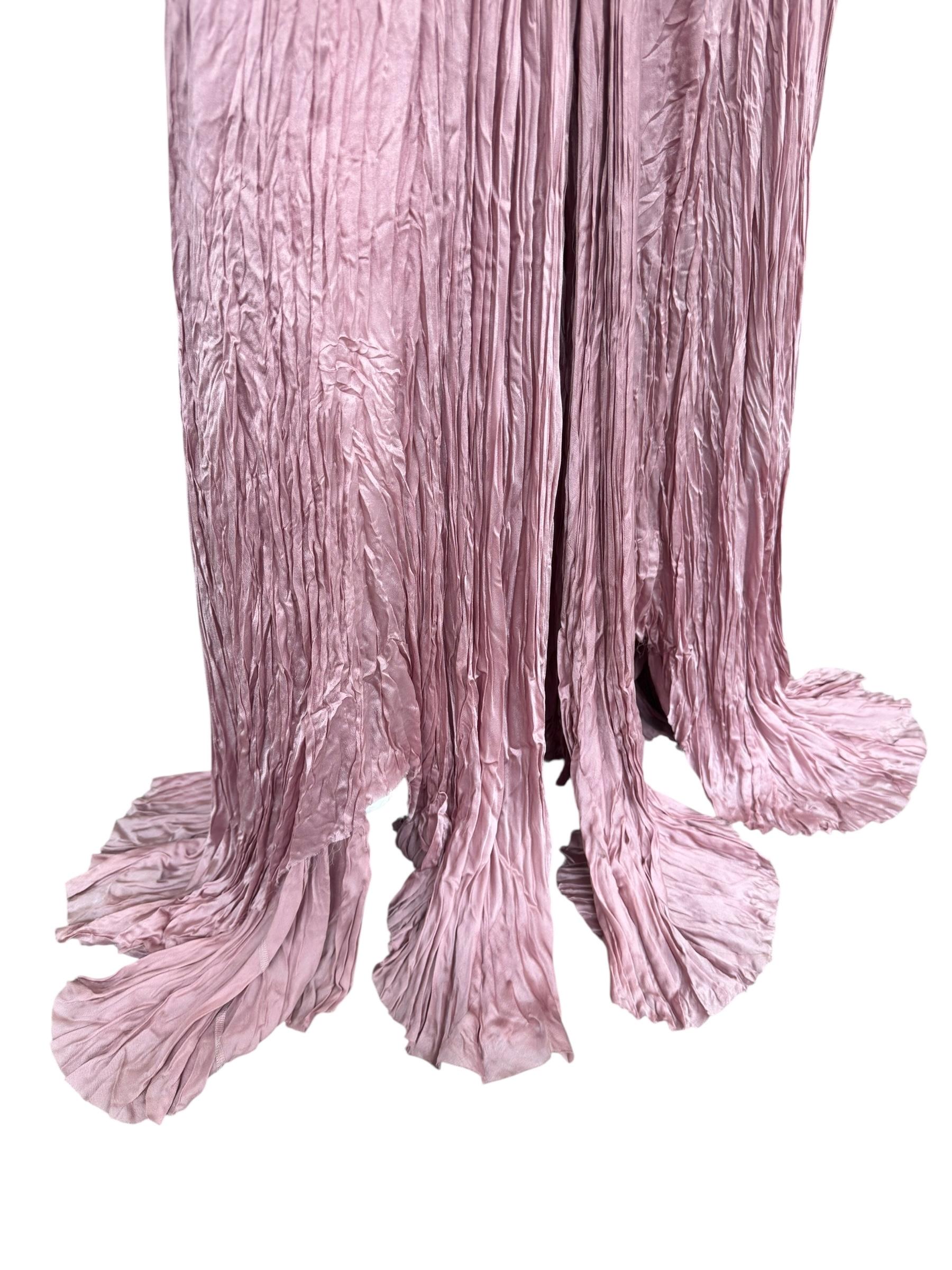 PLEIN SUD ss2006 PINK CREASED SILK MAXI SKIRT in vendita 2