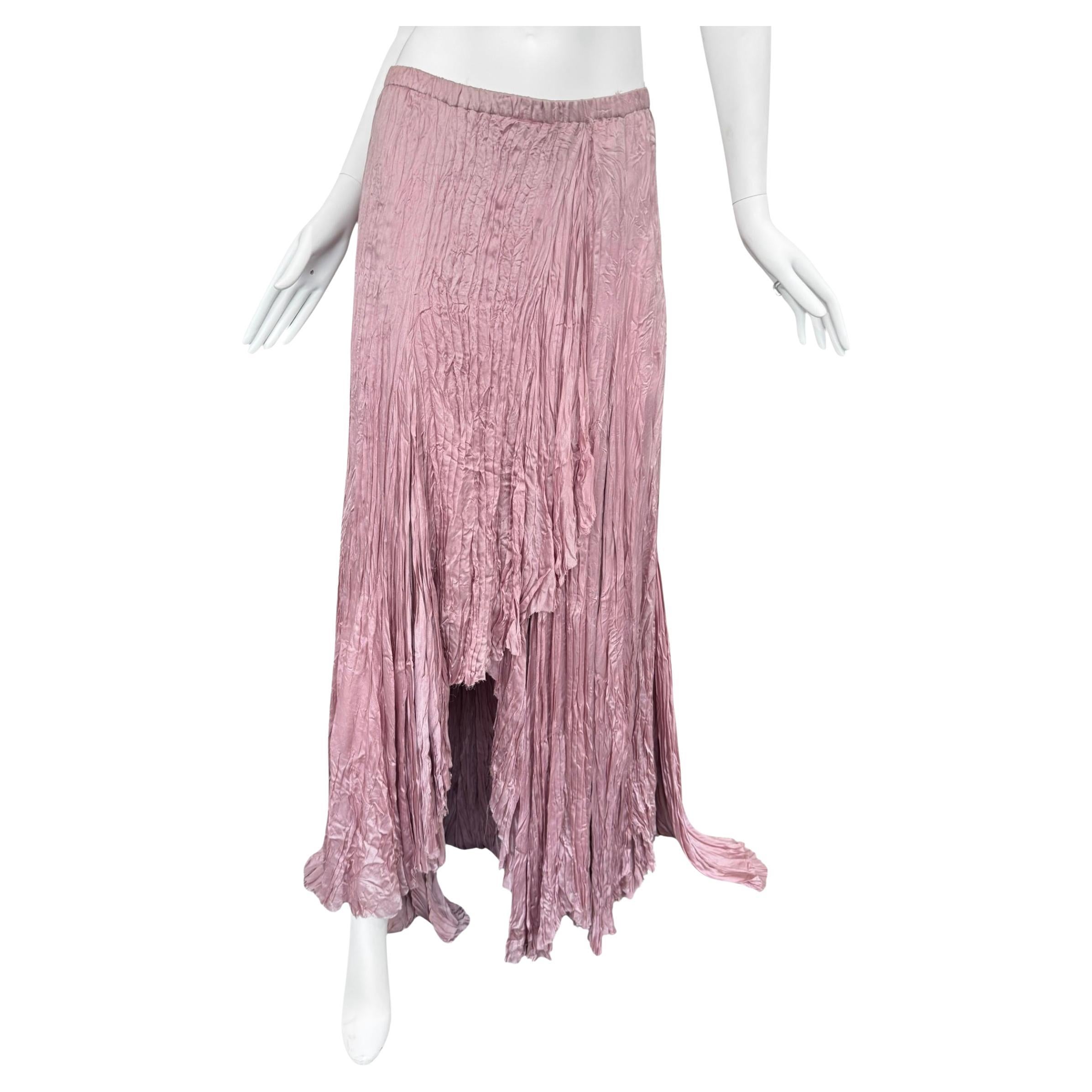 PLEIN SUD ss2006 PINK CREASED SILK MAXI SKIRT in vendita
