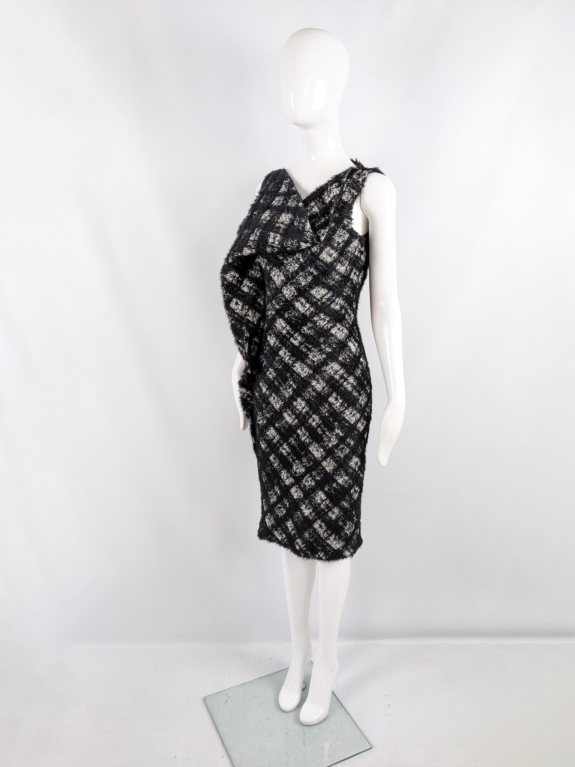 Women's Plein Sud Vintage 1990s Architectural Wool Alpaca & Mohair Checked Party Dress