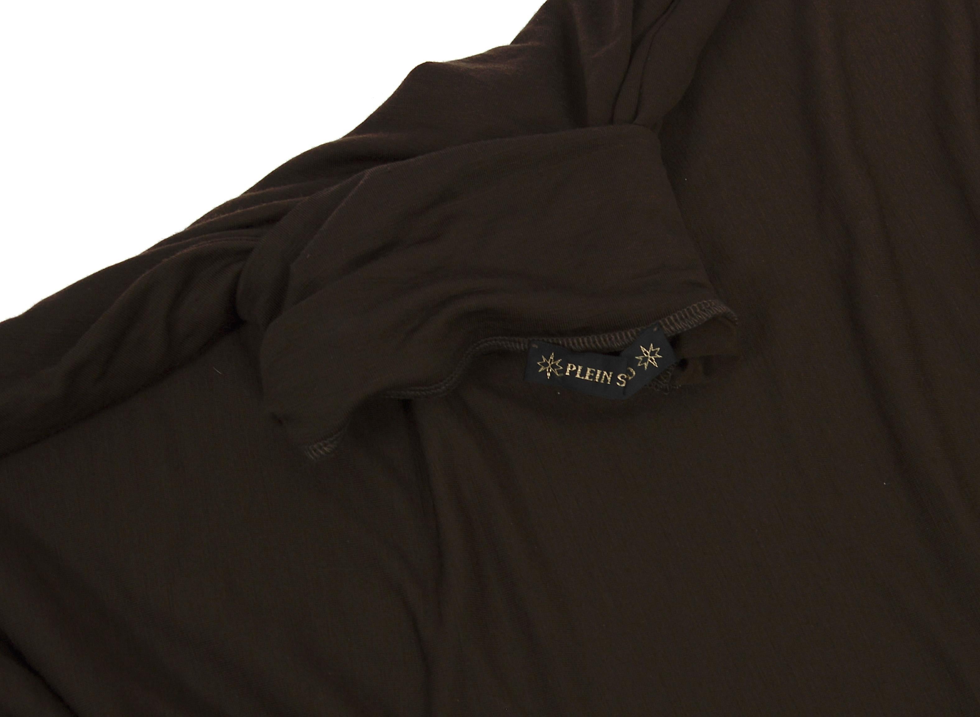 Plein Sud vintage 1990s long brown wool & elastane batwing sleeves dress For Sale 8