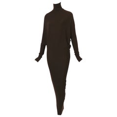 Plein Sud vintage 1990s long brown wool & elastane batwing sleeves dress
