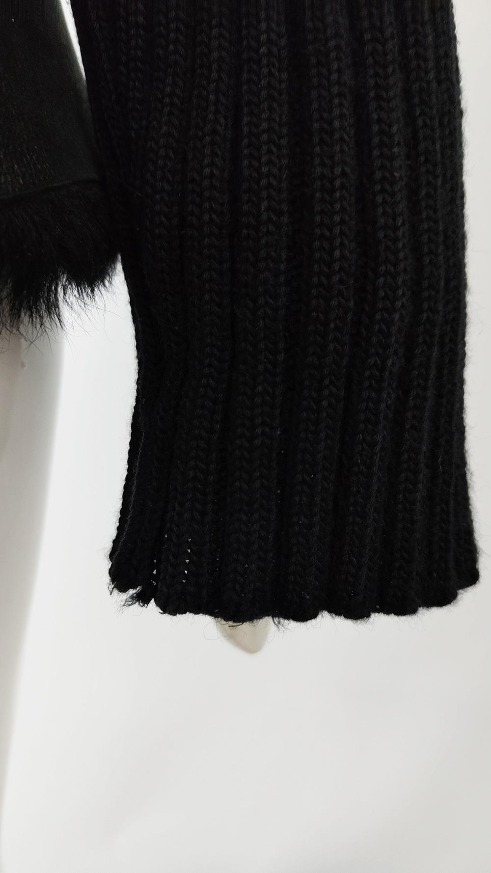 Plein Sud Vintage Black Shearling Sheepskin & Wool Knit Jacket Coat, 1990s For Sale 3