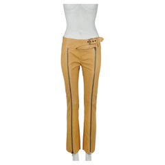 Pantalon de moto en cuir jaune beurre Plein Sud Vintage Y2K à fermeture éclair, France FR40