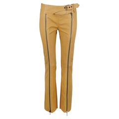 Pantalon de moto en cuir jaune beurre Plein Sud Vintage Y2K à fermeture éclair, France FR40