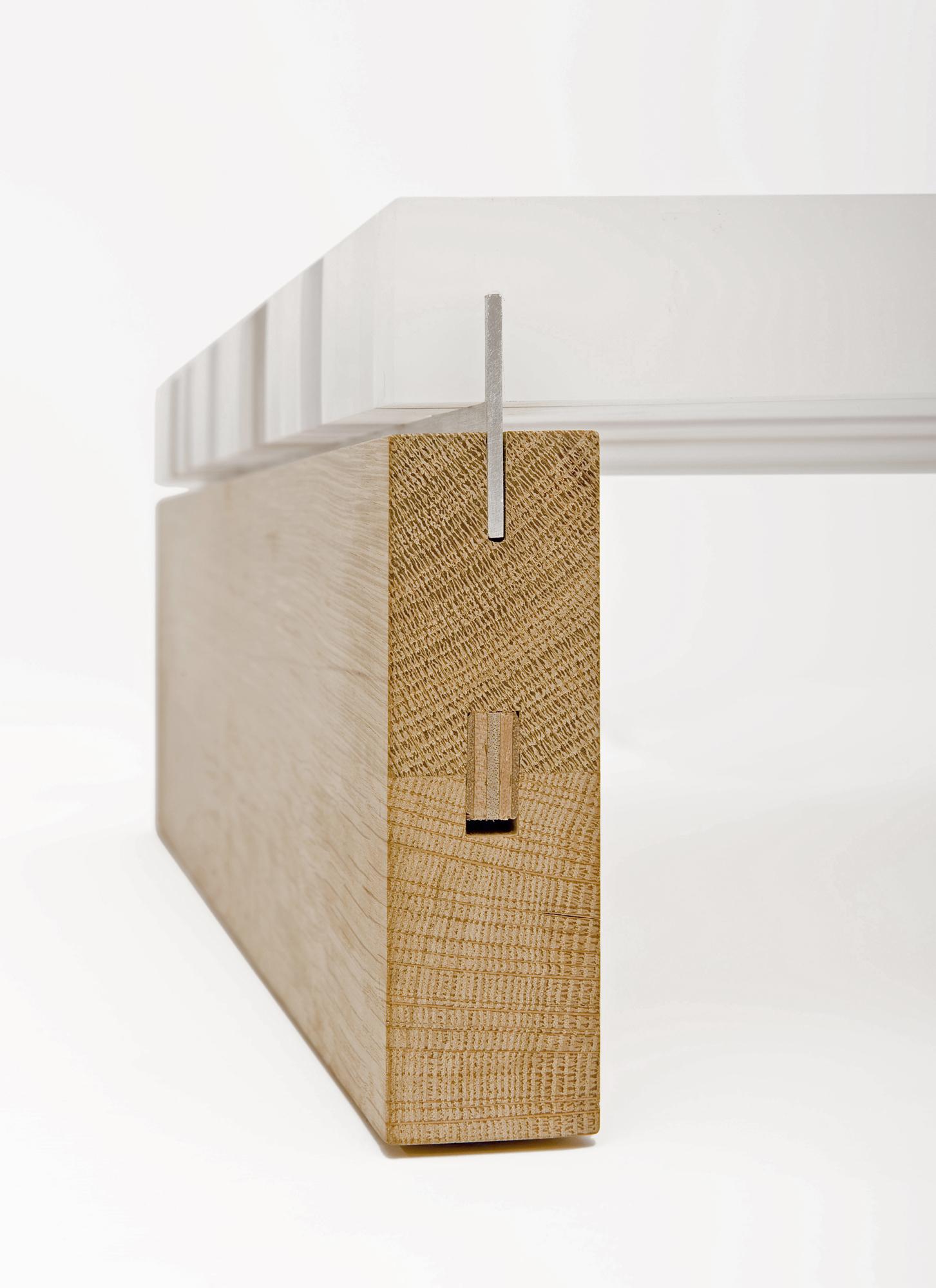 Minimalist Plet Coffee Table from reclaimed acrylic and oak wood by Reinier de Jong  For Sale