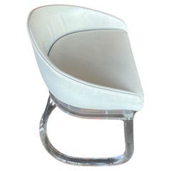 Plexi Swivel and White Leather Vanity Stool (signed)