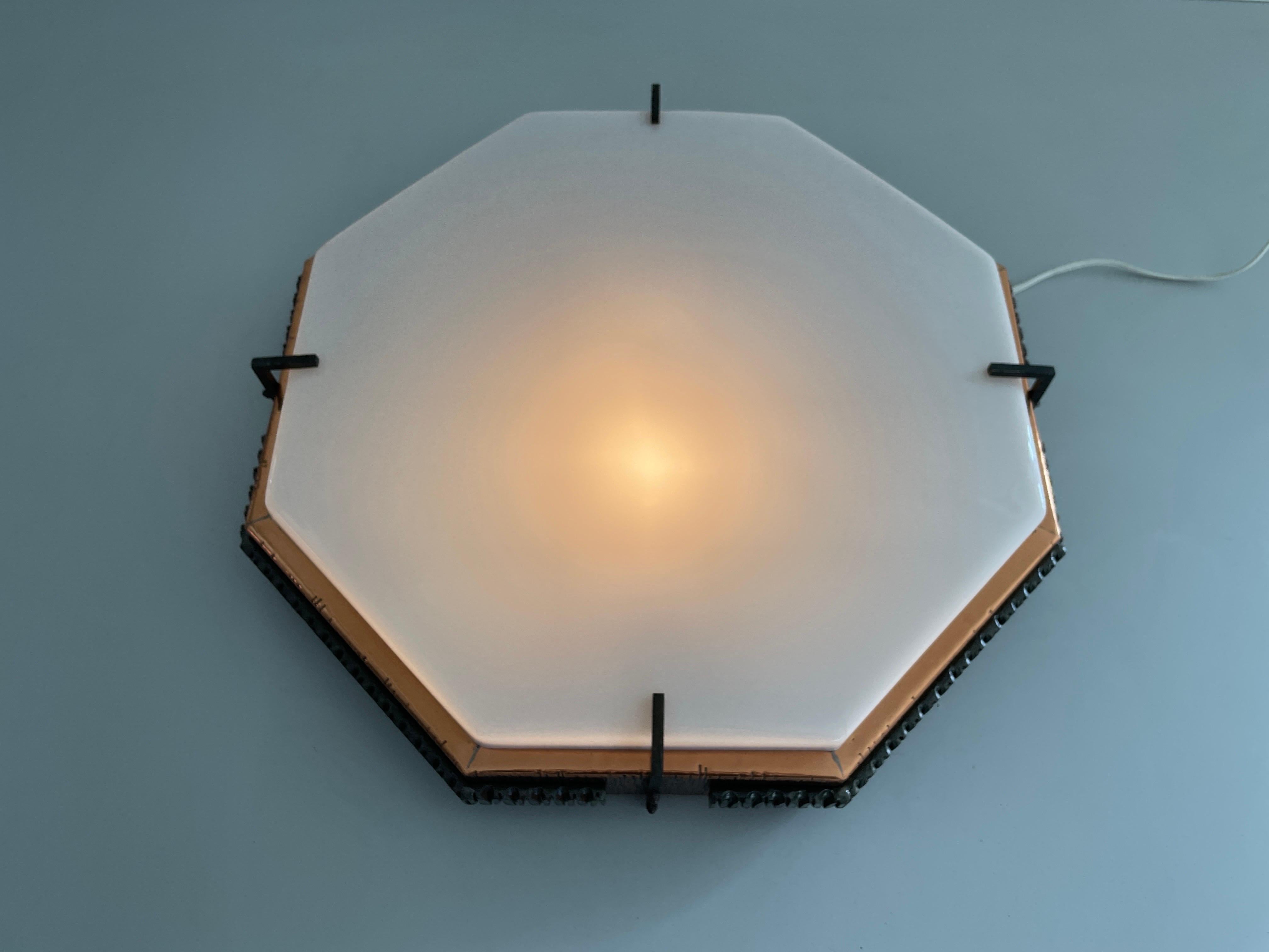 Plexi Top Brutalist Design Large Flush Mount Ceiling Lamp, 1960s, Italy For Sale 3