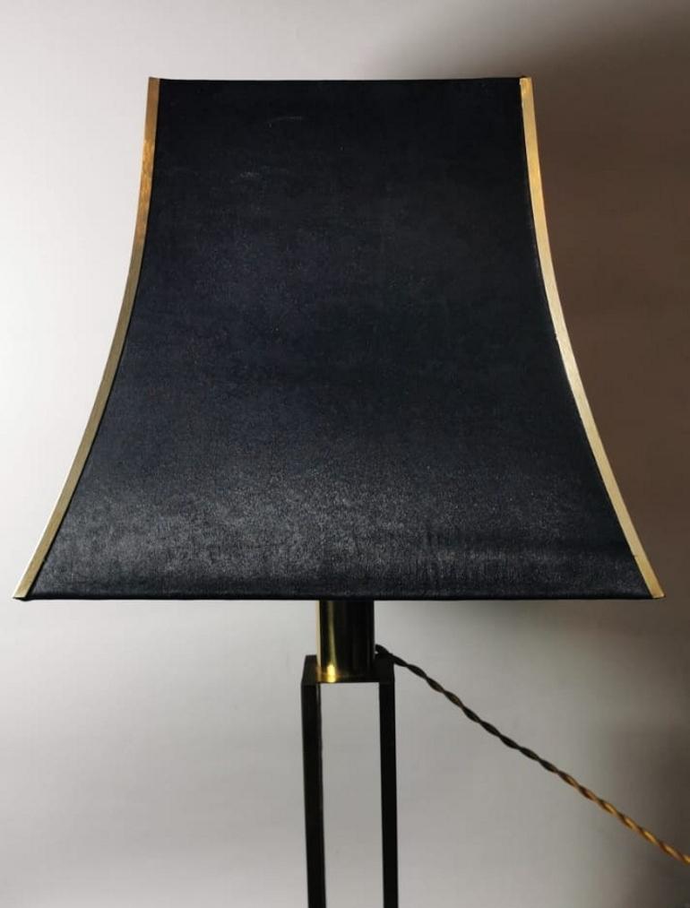 Modern Italian Plexiglas and Brass Lamp with Satin Lampshade