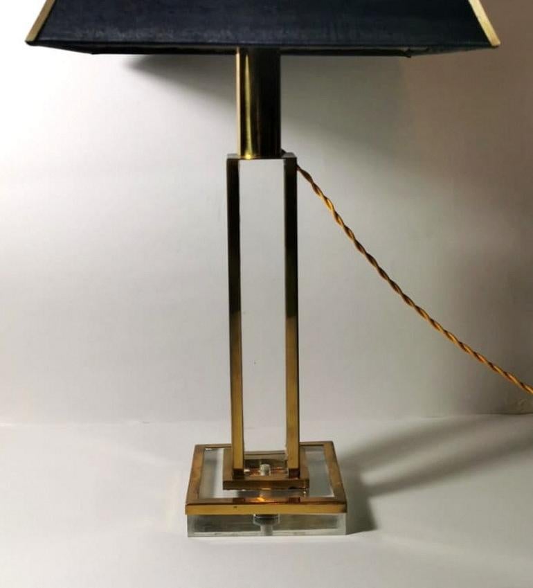 Other Italian Plexiglas and Brass Lamp with Satin Lampshade