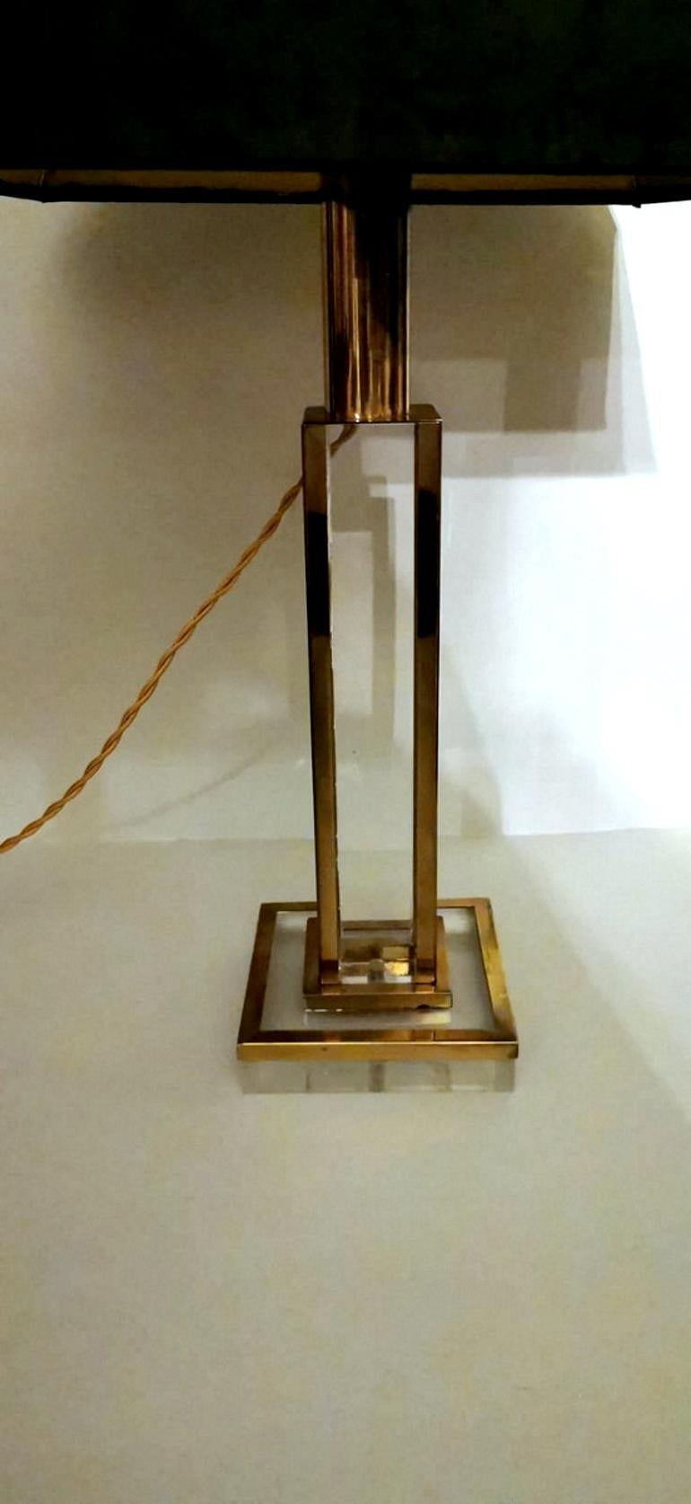 Italian Plexiglas and Brass Lamp with Satin Lampshade 2
