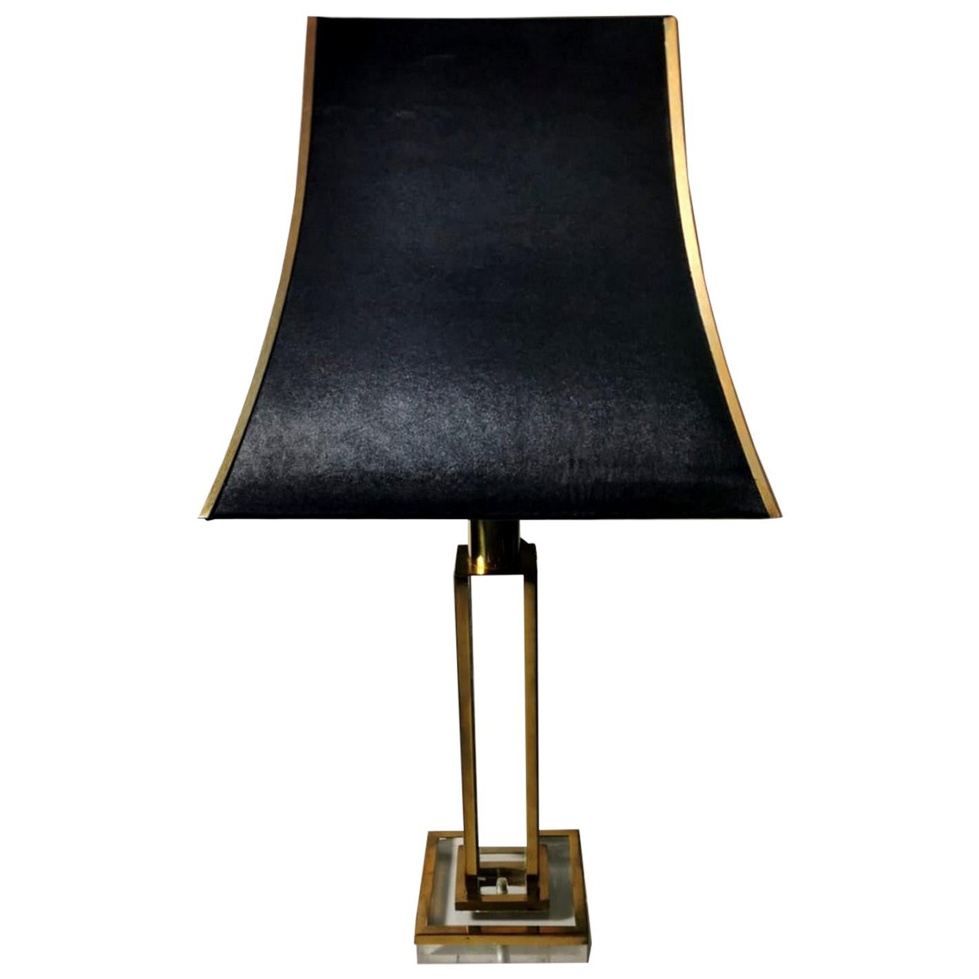 Italian Plexiglas and Brass Lamp with Satin Lampshade