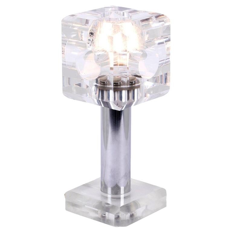 Plexiglas and Stainless Steel Cube Lamp, 1970 For Sale