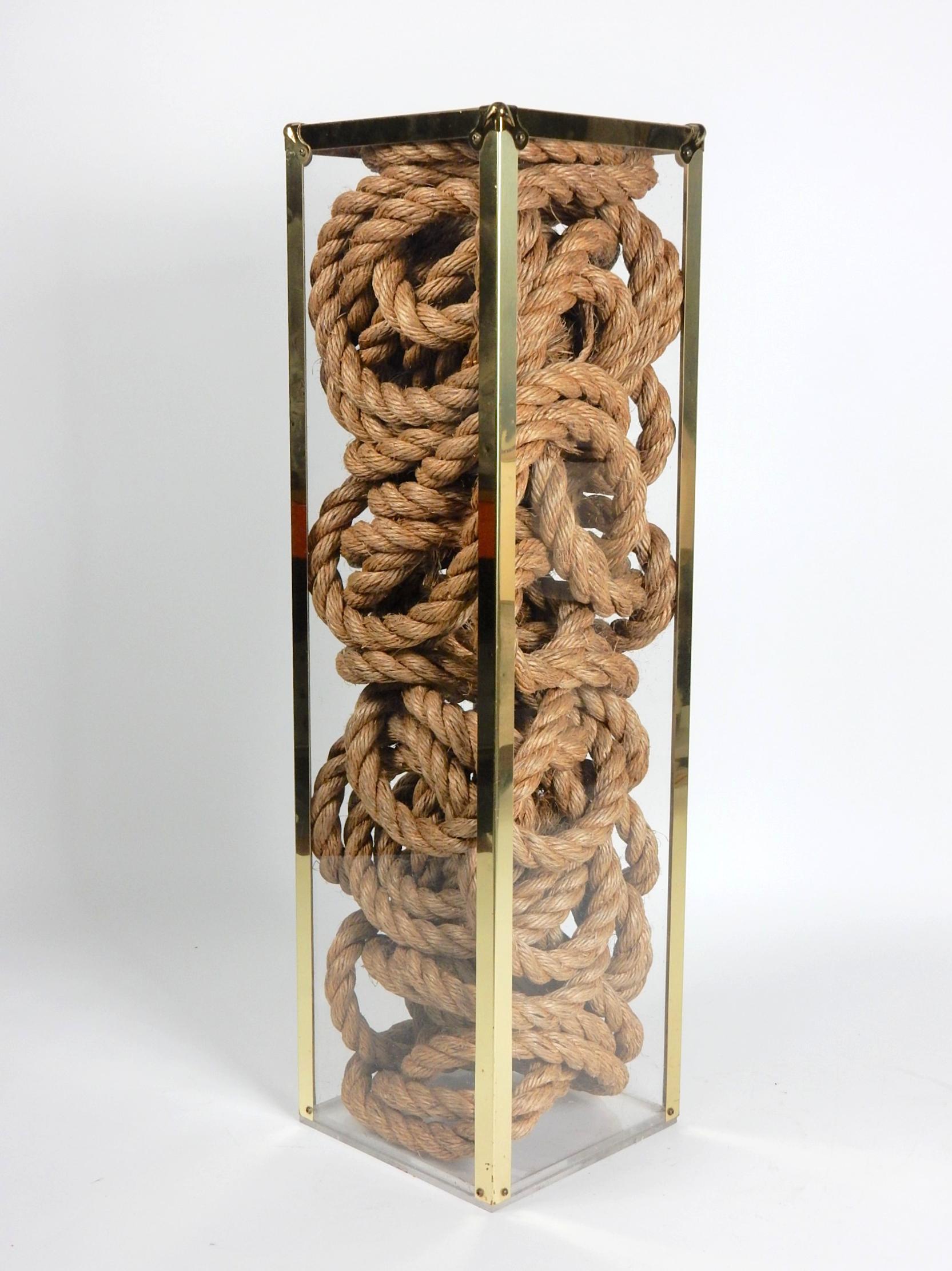 Plexiglas, Brass and Hemp Rope Art Pedestal 1