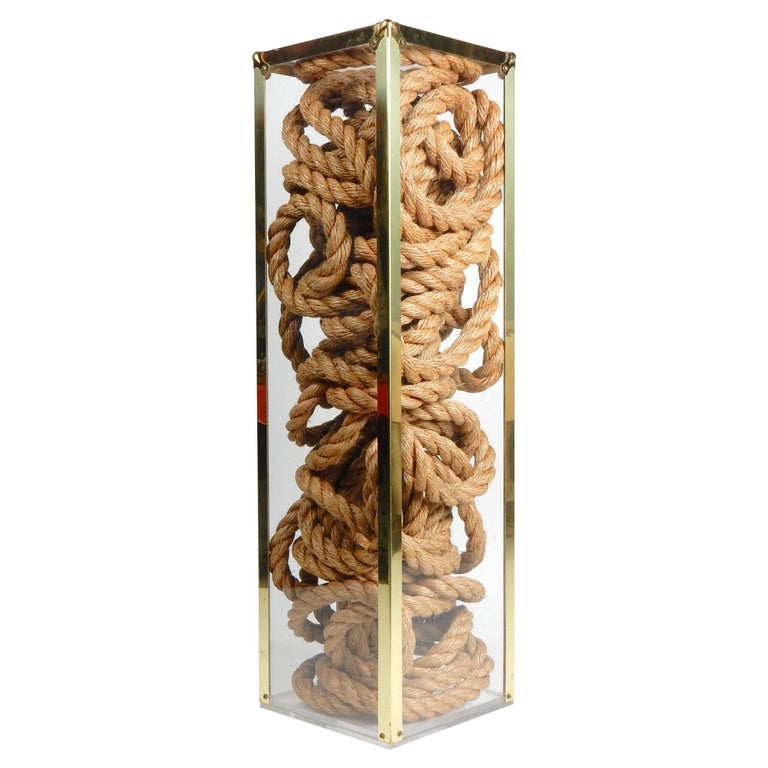 Plexiglas, Brass and Hemp Rope Art Pedestal at 1stDibs