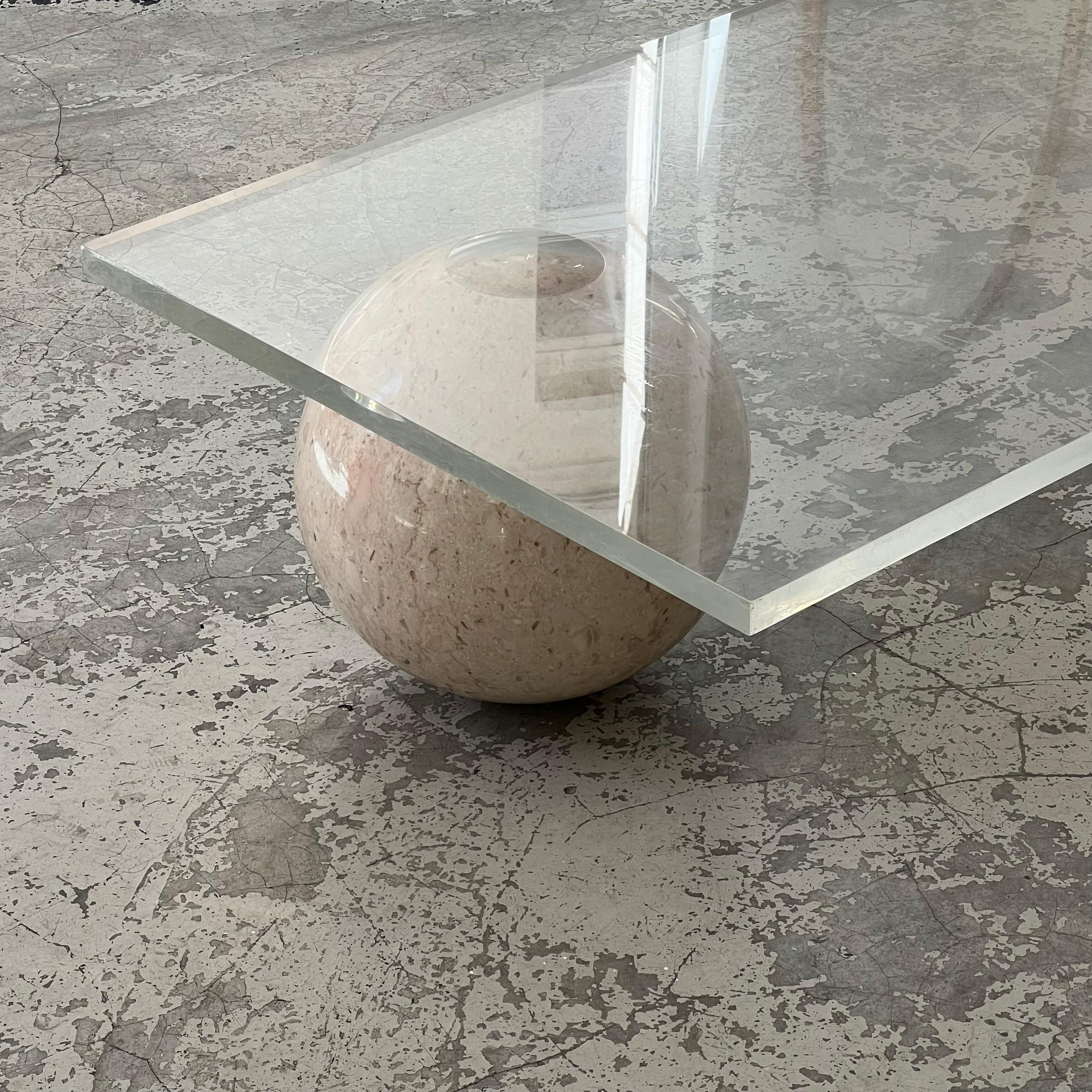 Plexiglas Table with a Spherical Stone Base, 1980s at 1stDibs