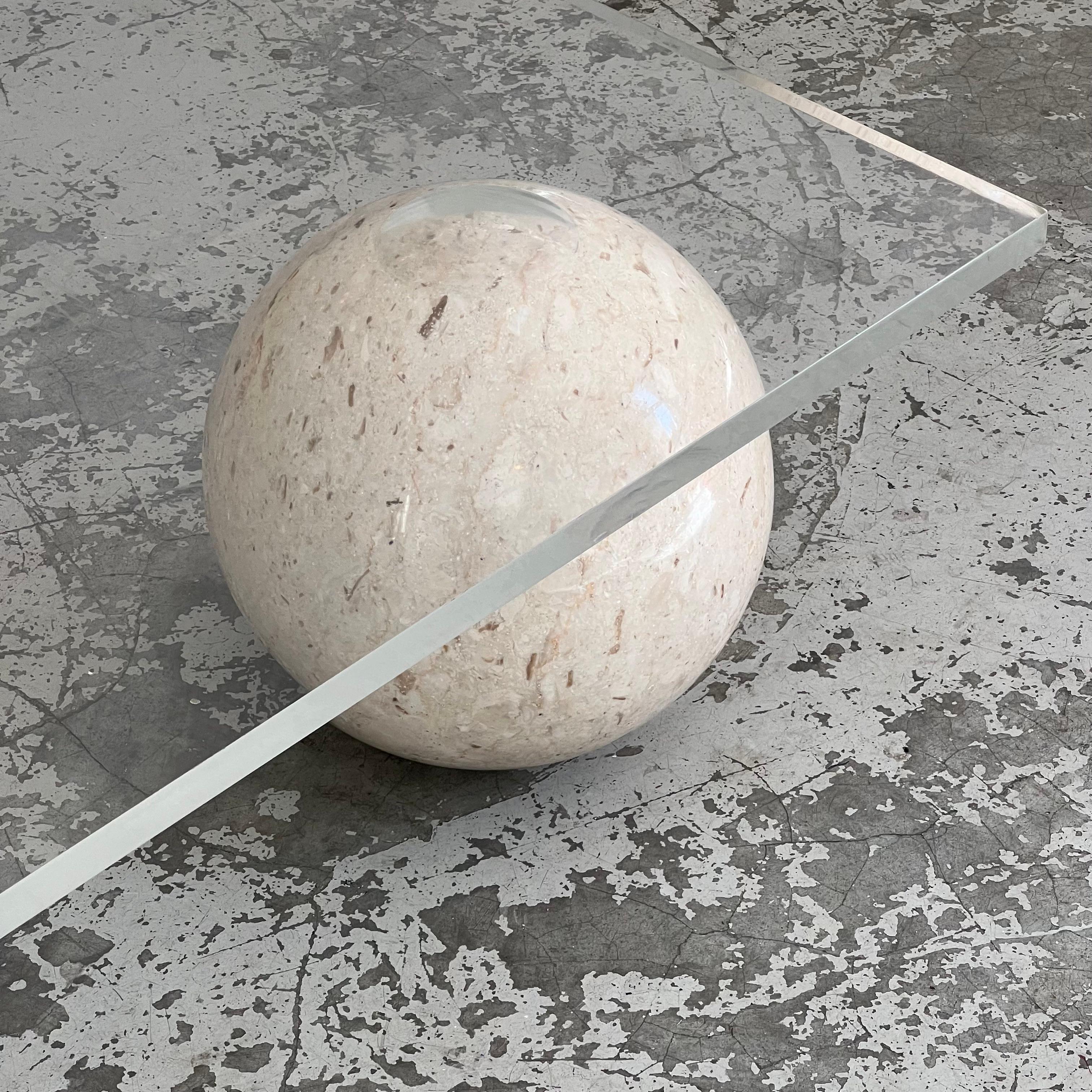 Plexiglas Table with a Spherical Stone Base, 1980s at 1stDibs