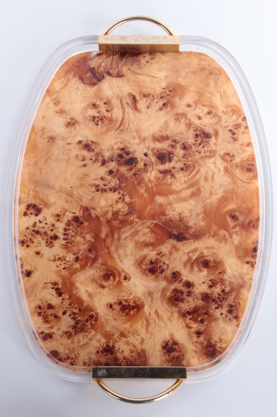 Hollywood Regency Plexiglas Tray with Gold Handles design From Aldo Tura For Sale