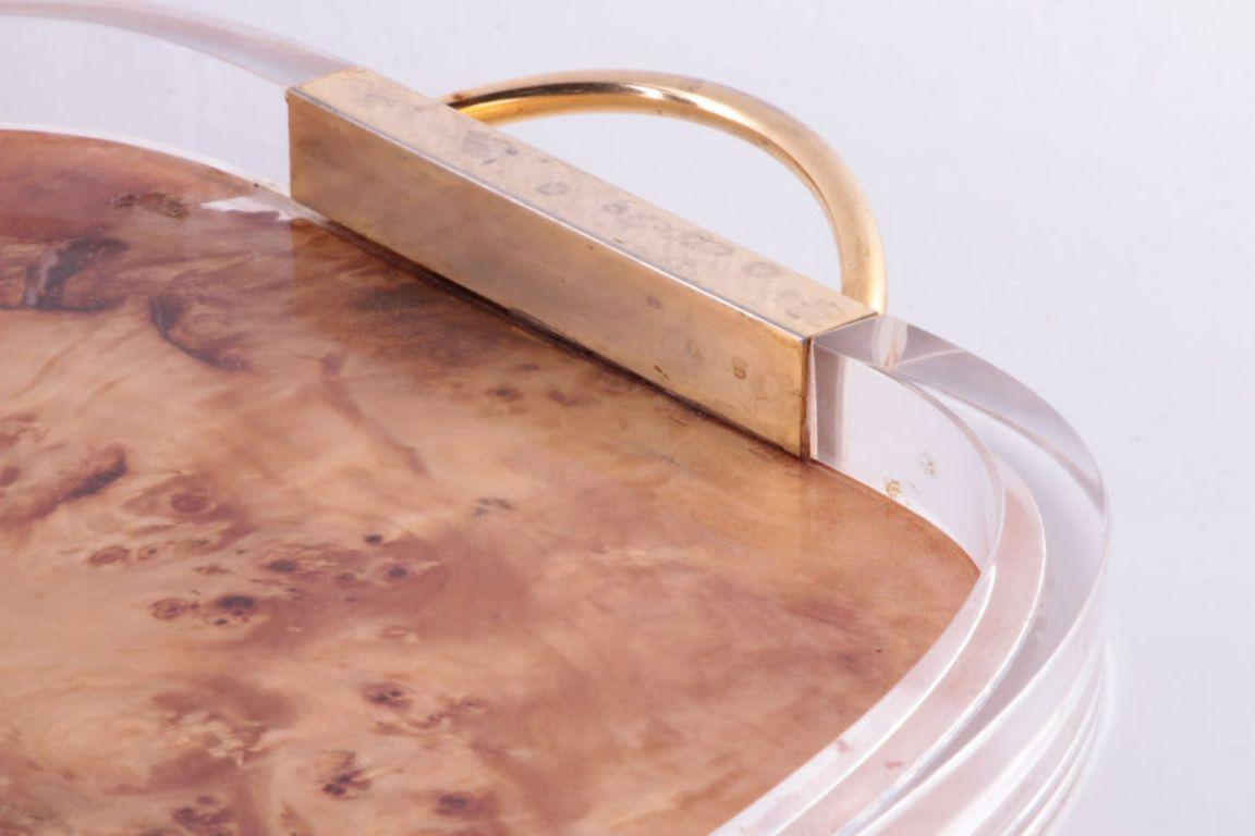 Italian Plexiglas Tray with Gold Handles design From Aldo Tura For Sale