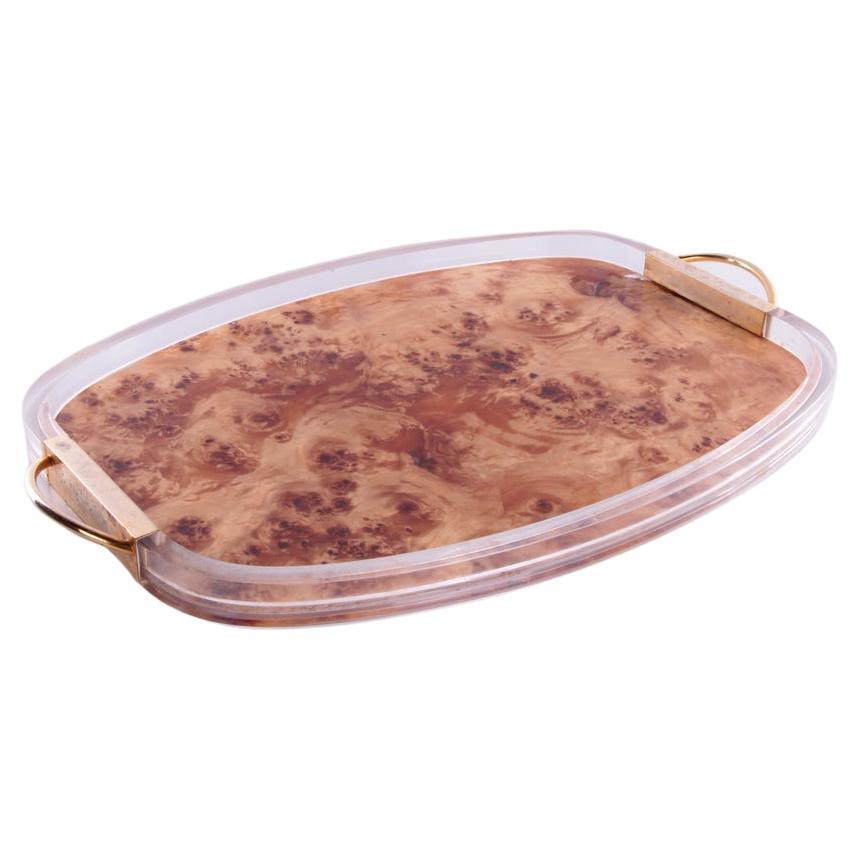 Plexiglas Tray with Gold Handles design From Aldo Tura For Sale