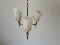 Plexiglass and Brass 3-Arm Pendant Lamp by Pierre Guariche, 1950s, France